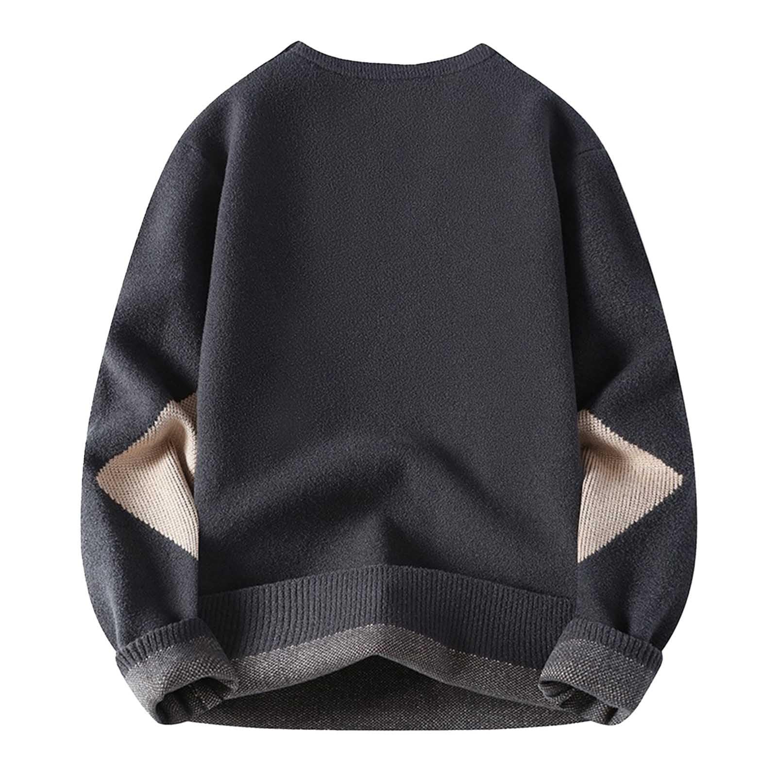 Fleece Pullover Herren Winter - Herrenpullover mit Rundhals und Farbblockdesign Lässiger Strickpullover mit Lockerer Passform