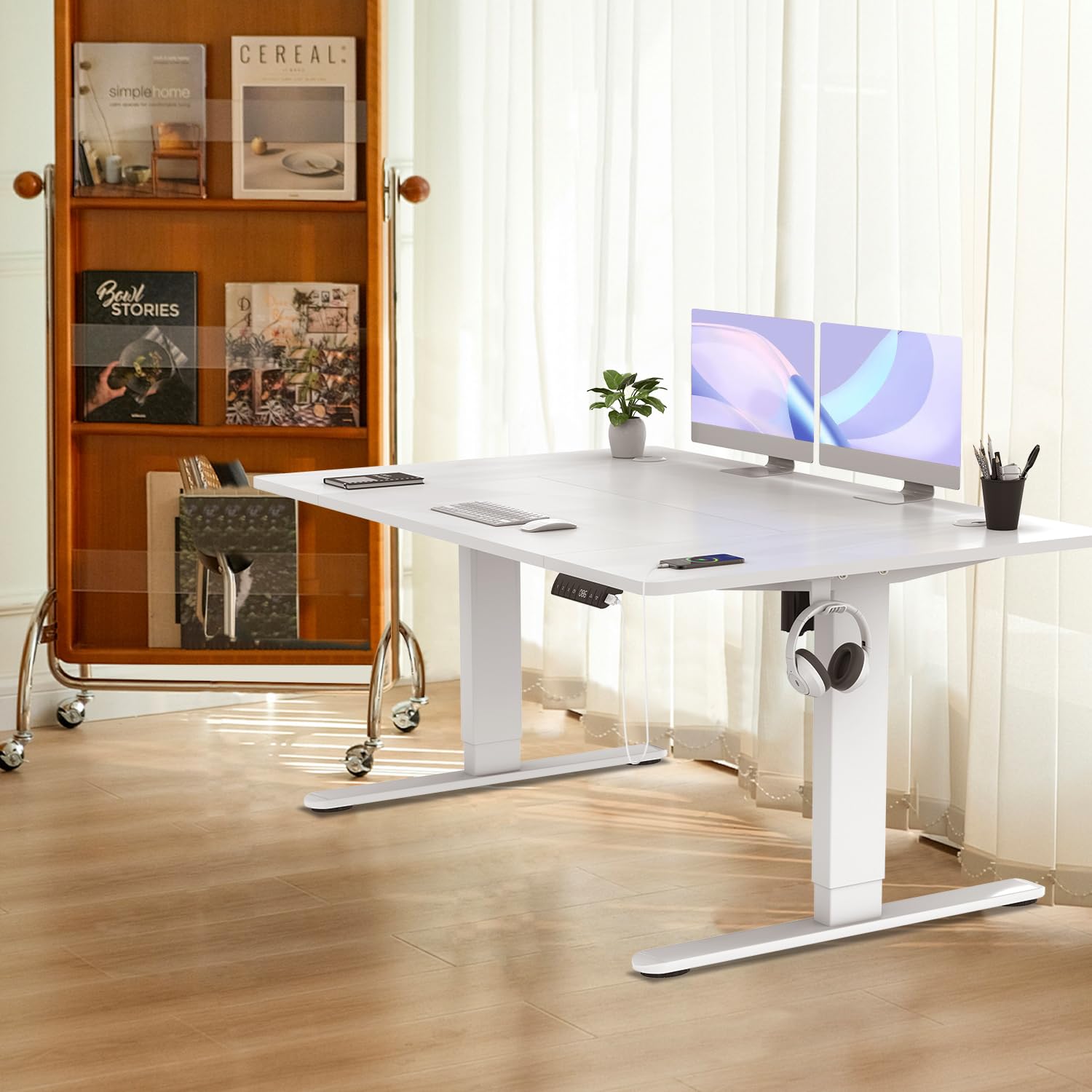 TRIUMPHKEY Escritorio Elevable Eléctrico 140×80cm con Puerto de Carga USB, 3 Alturas de Memoria, Escritorio Regulable en Altura 72-119cm Escritorio para Computadora para Oficina