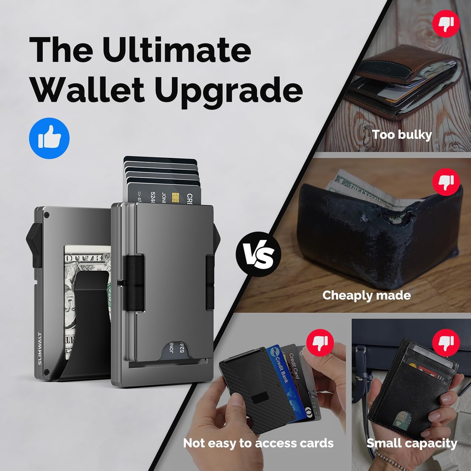 Mens Wallet with Money Clip - Holds 10-20 Cards, RFID Blocking Minimalist Wallet for Men with Pop Up Card Case, Slim Card Holder Metal Card Wallets, Gifts for Men, Black - Image 6