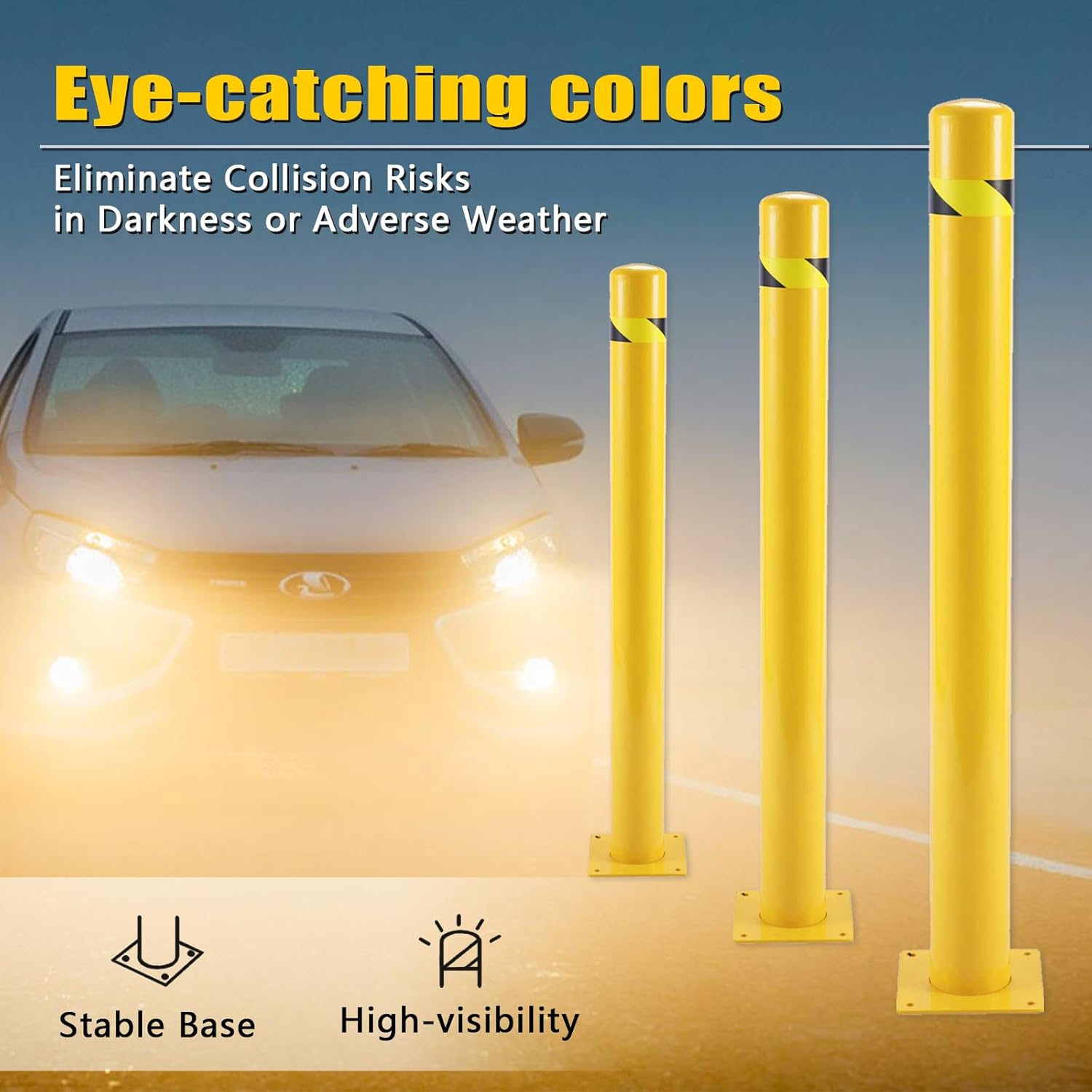 Safety Bollard 4-1/2" OD 36" Height Safety Barrier Bollard Yellow Powder Coat Pipe Steel Safety Barrier with 4 Free Anchor Bolts for Traffic-Sensitive Area