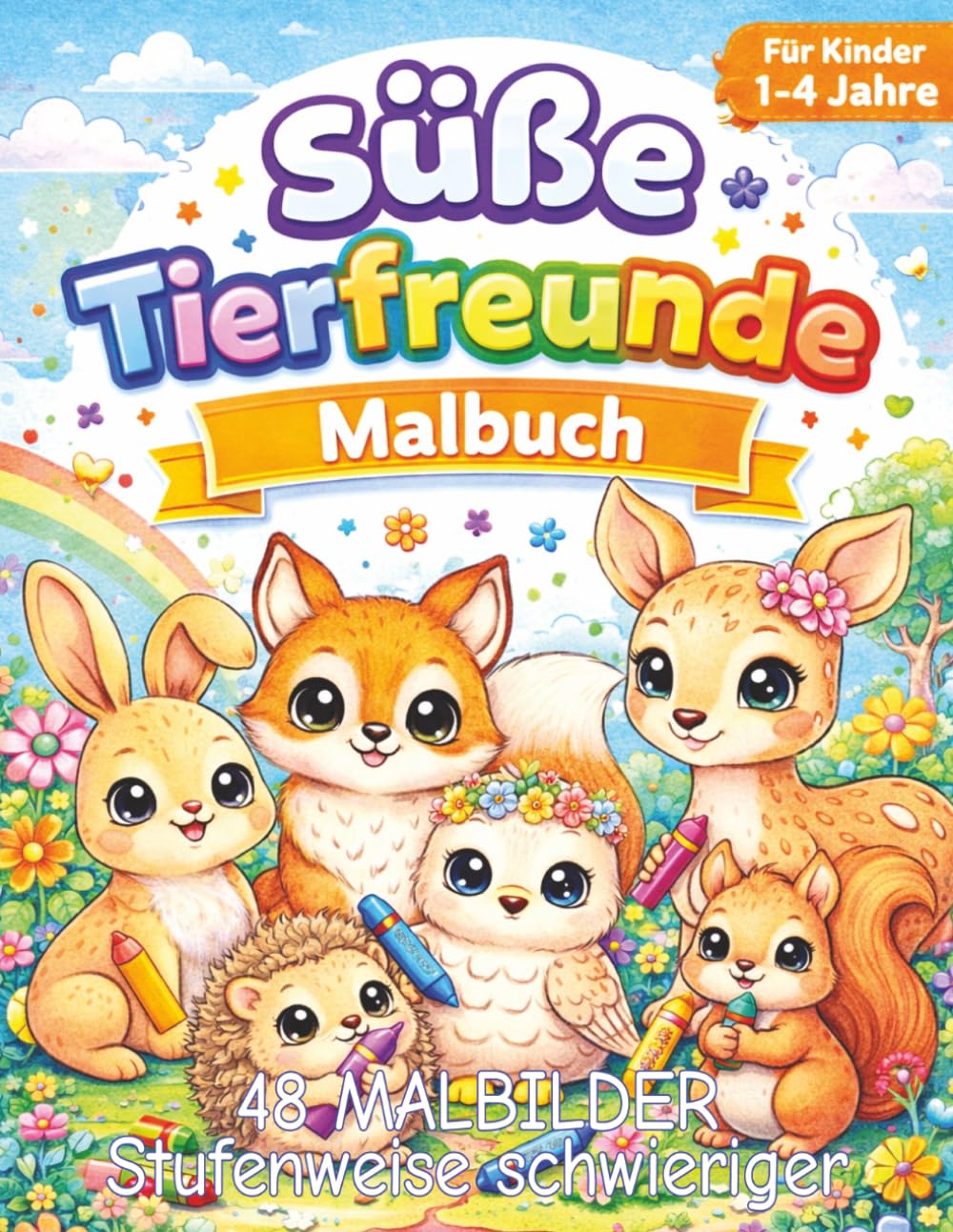 Süße Tierfreunde Malbuch: Erstes Malbuch für Kinder – Mit 48 süßen Tieren von einfach bis etwas schwieriger