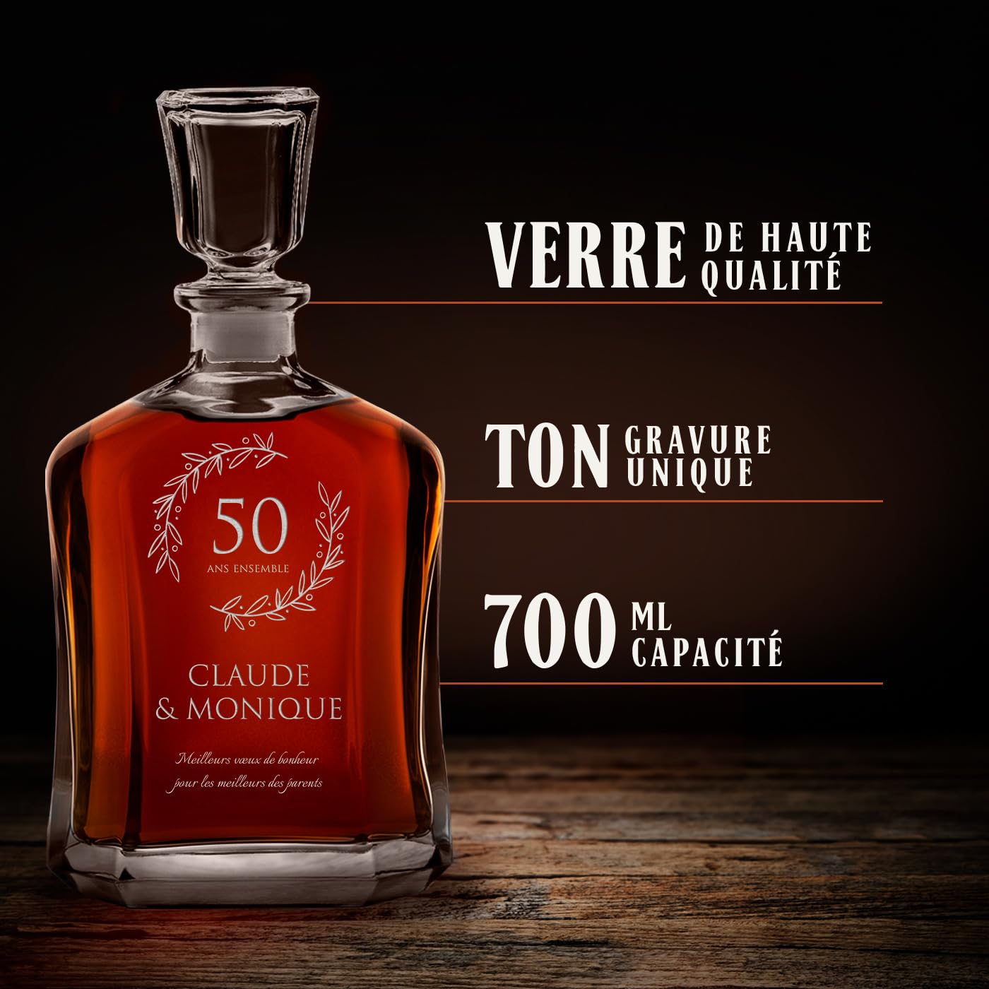 Maverton Ensemble de Carafe en Verre Personnalisé a Whisky Rhum Cognac Avec 6 Verres a Whisky Gravés Cadeau Personnalisé Couple - 700 ml Service Universel Verre a Whisky et Carafe - Ensemble