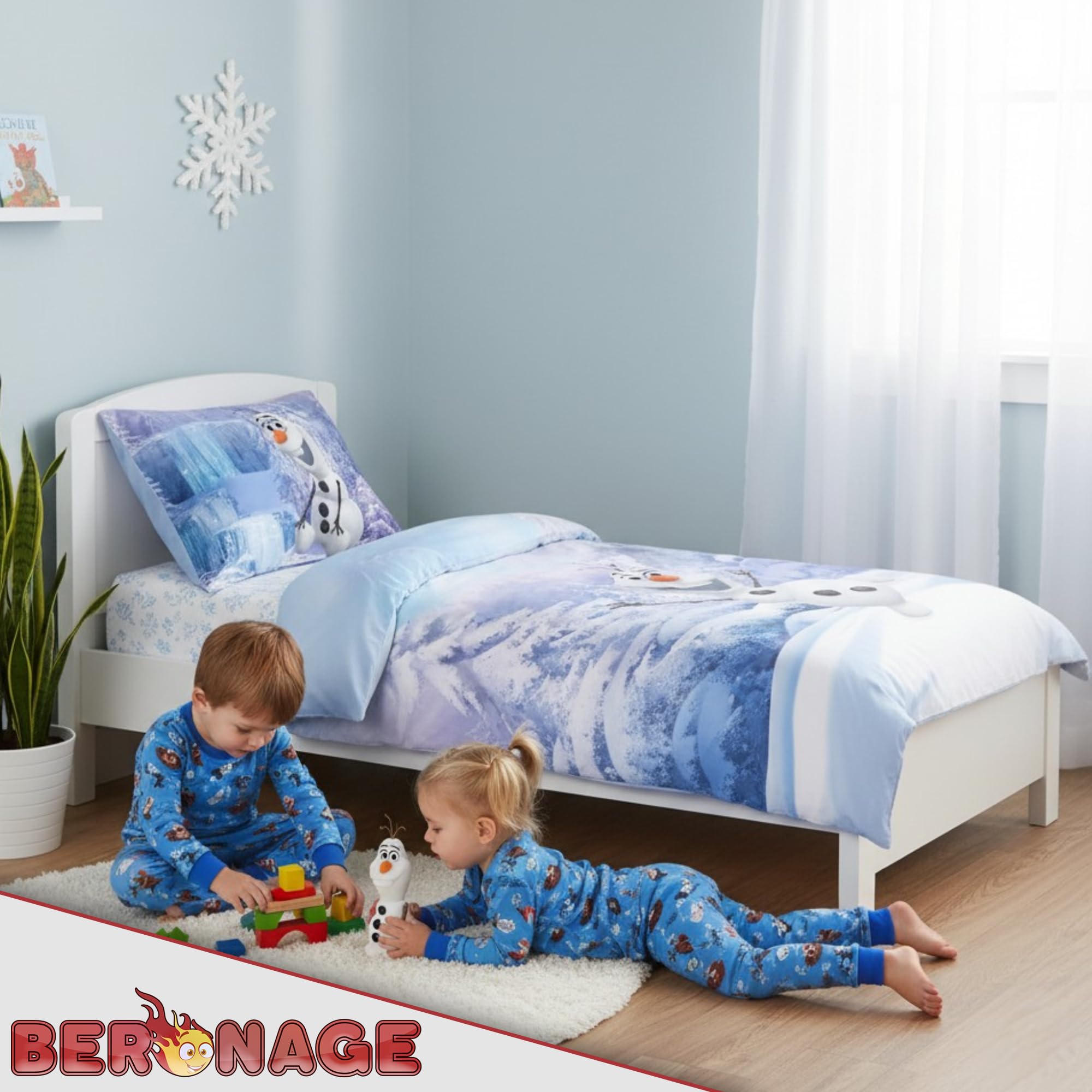 Frozen Die Eiskönigin Kinder-Bettwäsche Olaf Schneemann 135 x 200 + 80 x 80 cm 100% Baumwolle Biber-Flanell-Qualität Disney Olaf ELSA Anna Snowman Sven Kristoff mit Reißverschluss Deutsche Größe