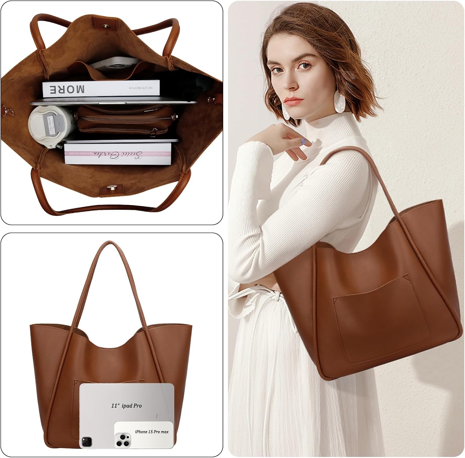 KKXIU Tote Bag for Women Vegan Leather Shoulder Purse Large Capacity Travel Bag - Image 5