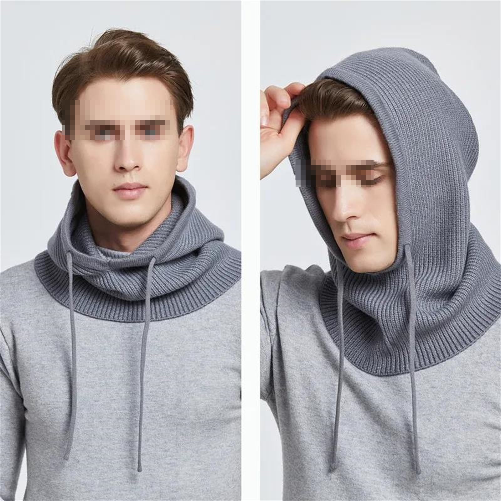 Gorro de punto de lana con capucha, gorro de invierno ajustable para el cuello, gorro cálido unisex