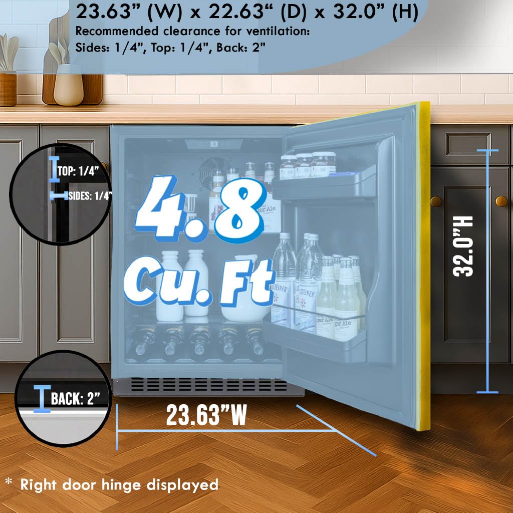 Summit 24" Built-In Refrigerator, 4.8 cu.ft., ADA Compliant, Undercounter, Yellow, Stainless Steel - AL54YLHD (Left Handed Door Swing) on Fridge.com