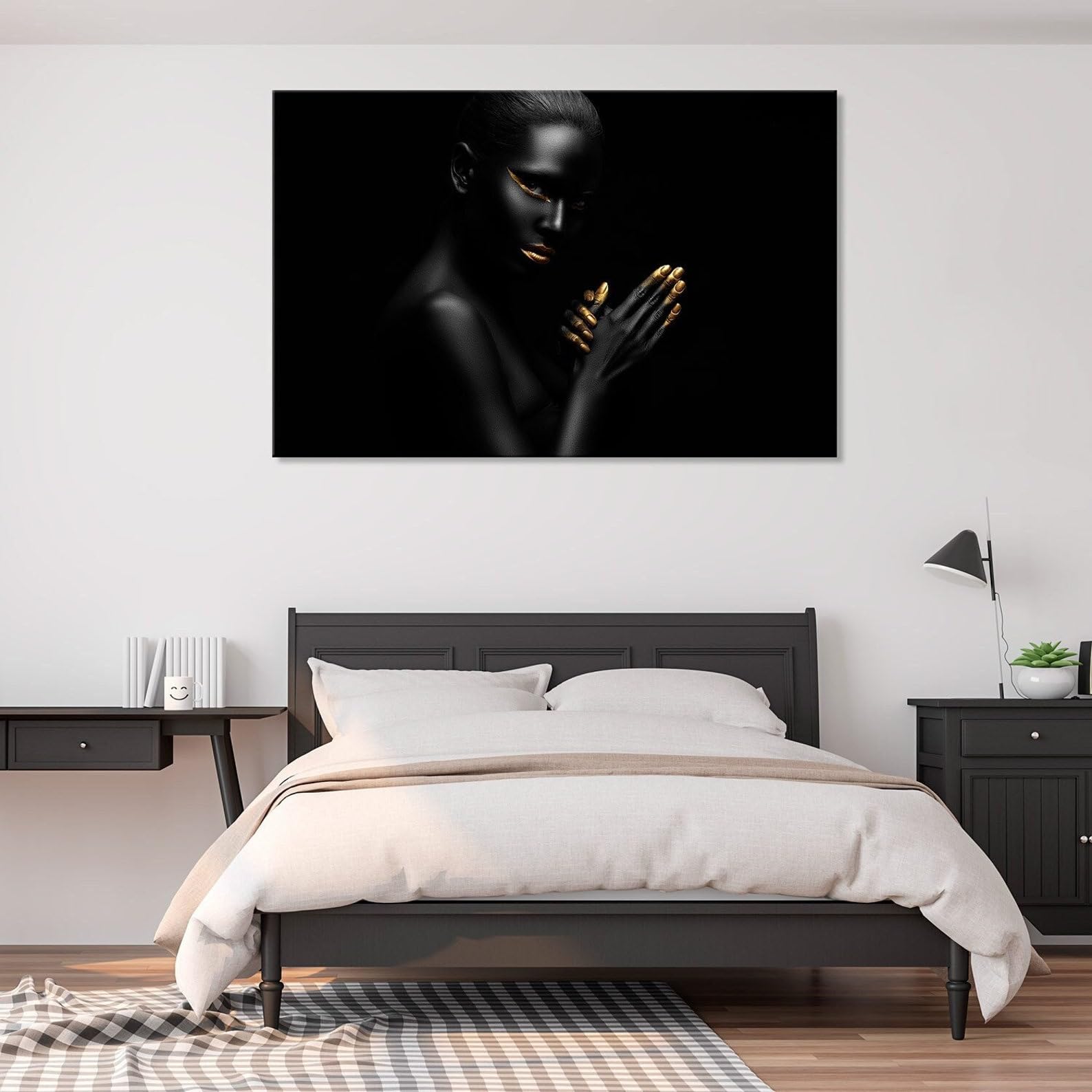 CAOXTART Black and Gold Canvas Print: Elegance Woman Portrait Painting Wall Art(70x100cm/Frameless)