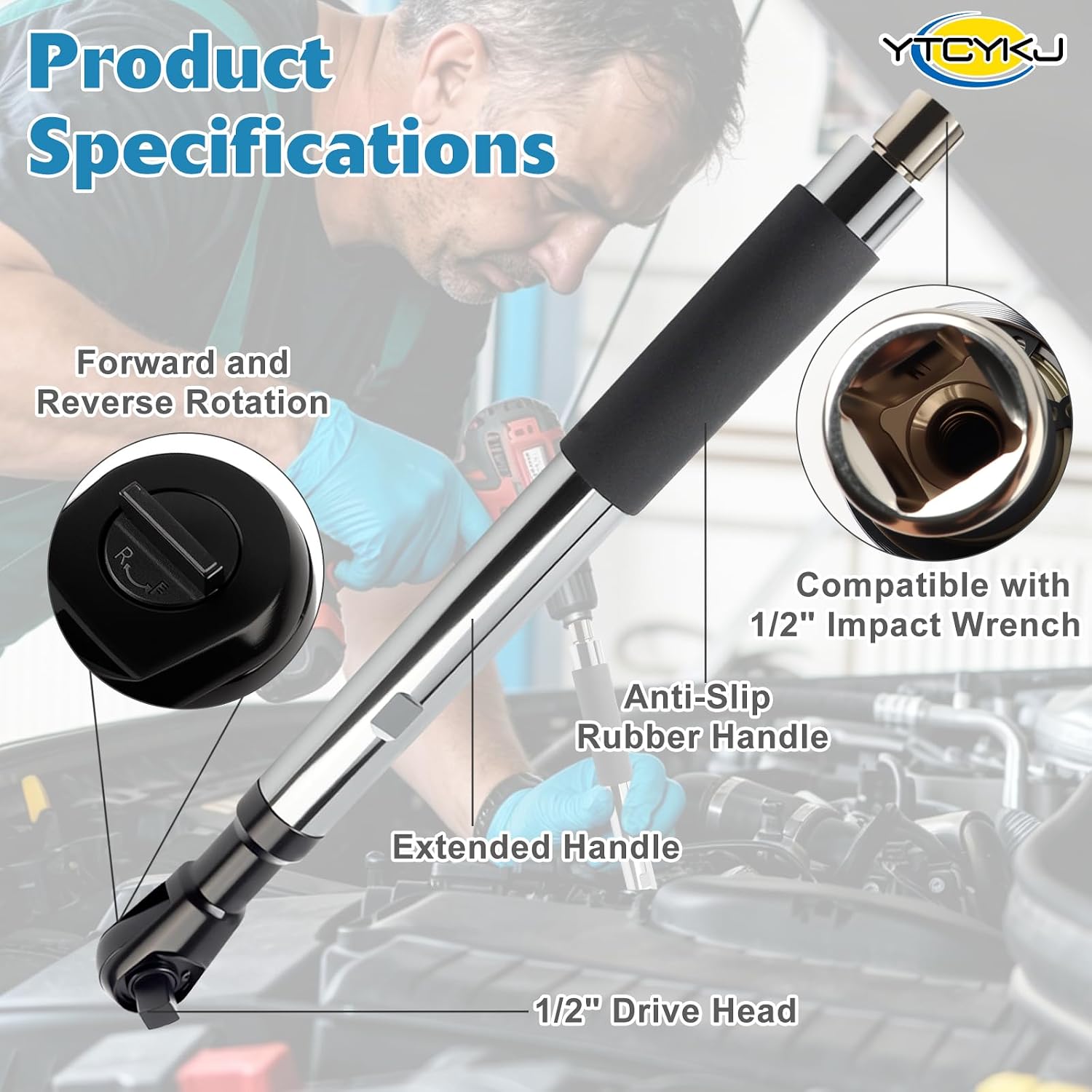 Offset Extension Wrench for Drill - 1/2" Offset Extension Wrench Impact | with Versatile 3/8", 1/4" Socket Adapters, Heavy-Duty Ratchet Extender for Tight Spaces, High Torque & Hard-to-Reach Bolts