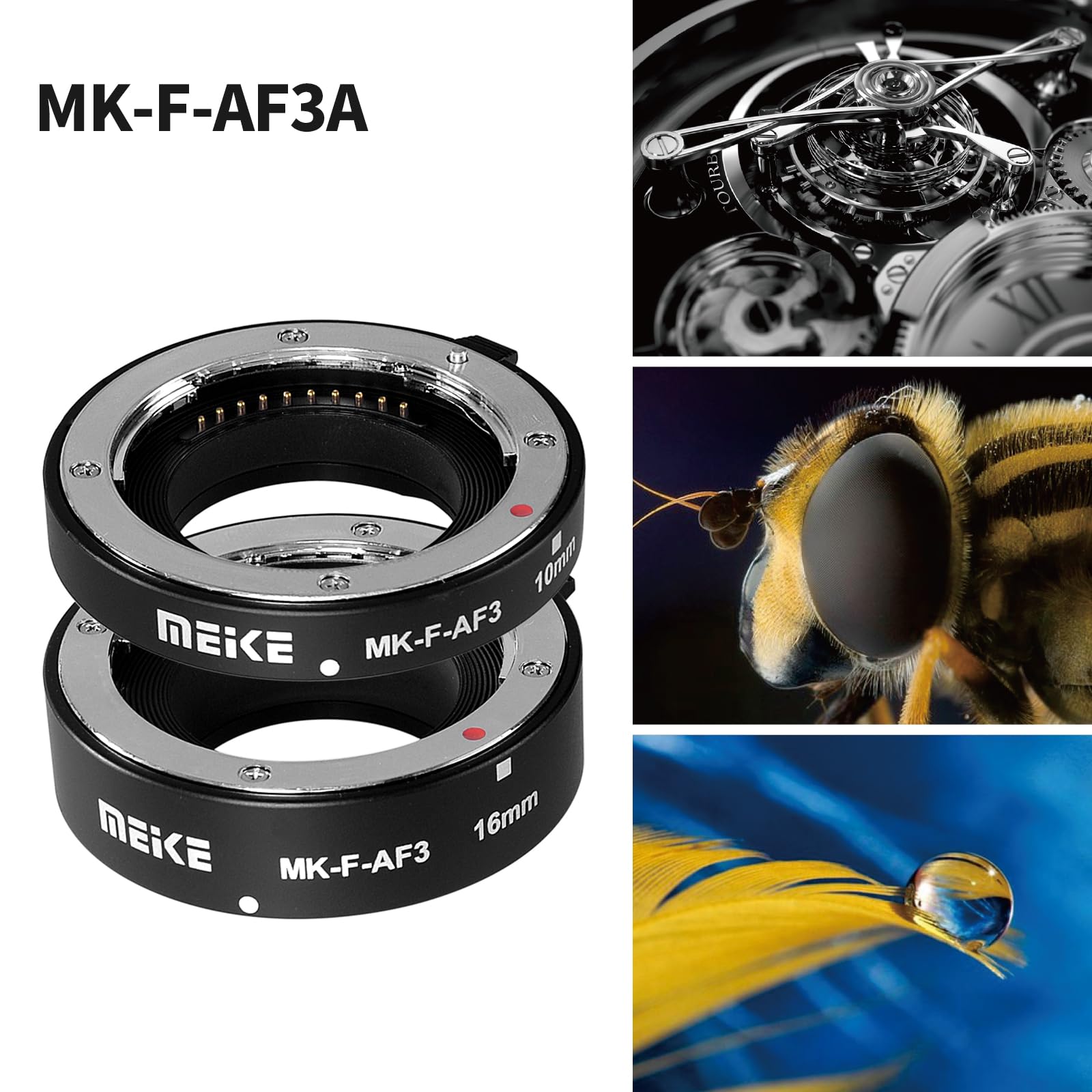 Meike MK-F-AF3 Metall-Autofokus-Verlängerungsrohr für Fujifilm spiegellose Kamera X-T1 X-T2 X-T3 X-T10 X-T20 X-T30 X-Pro1 X-Pro2 X-A1 X-E1 X-E2 X-E3 (10mm+16mm)