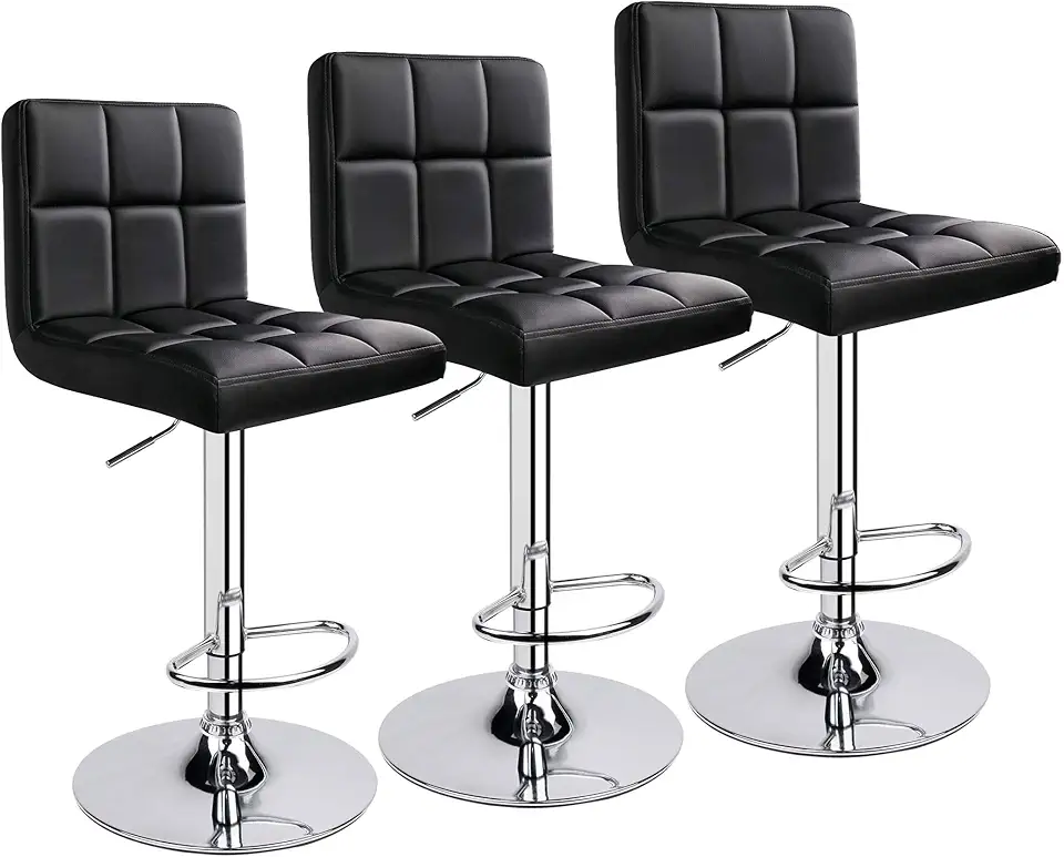 Banqueta Alta Giratória Estofada em Couro Sintético Gomos DU80 (3, Preto)