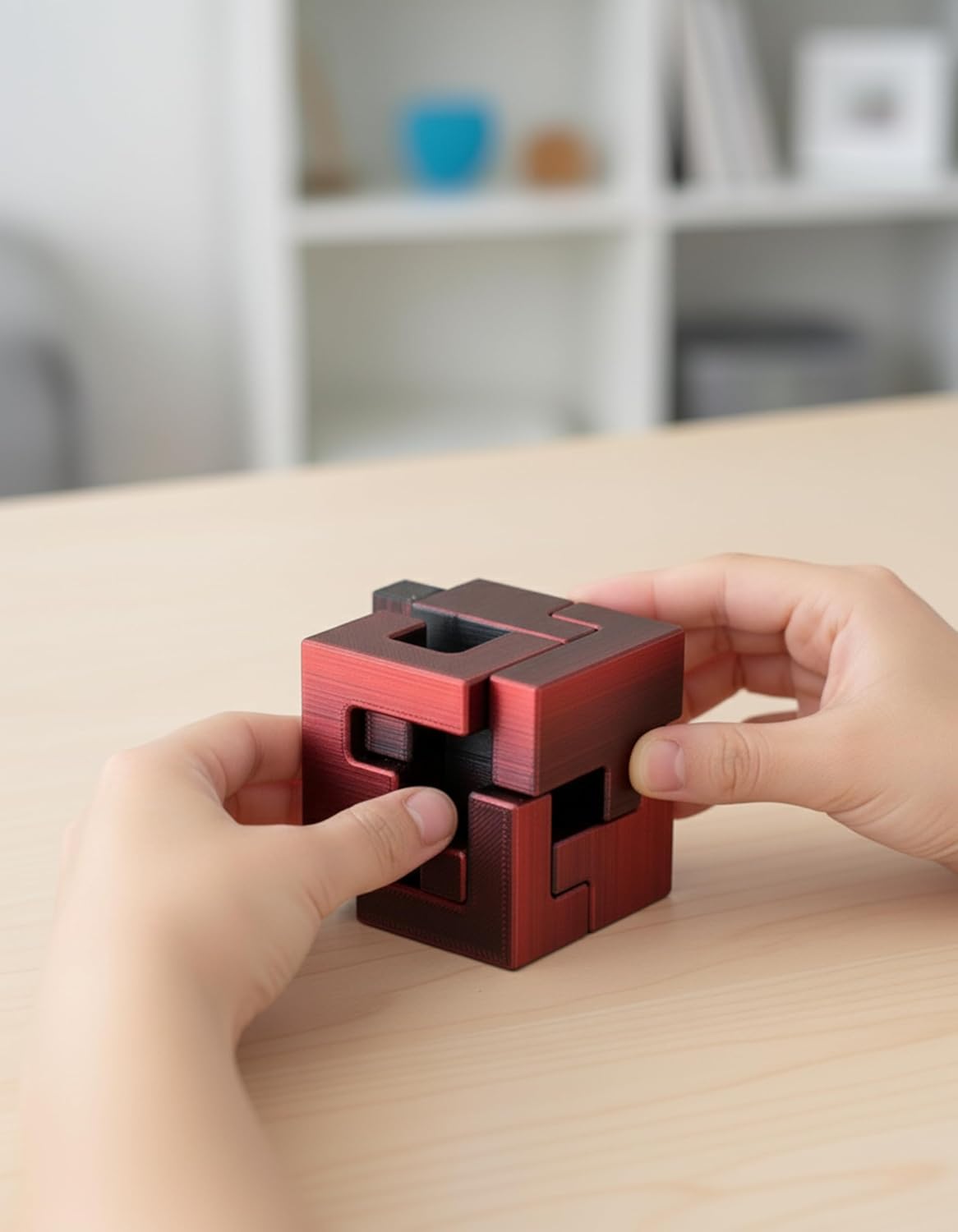 Cubix 3D Interlocking Brain Teaser Puzzle Cube, Reddish Brown Dual Tone, Precision Crafted Logic IQ Challenge, Compact Travel Fidget, Screen Free for Kids Ages 3 Plus
