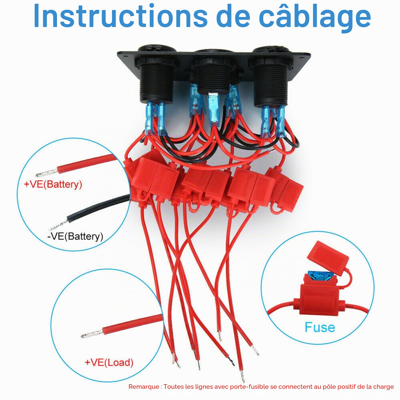 Geloo 5 Gang Panneau de Interrupteur à Bascule 12V/24V Étanche IP65 Panneau de Commutateur avec Chargeur Double USB Voltmètre Numérique pour Voiture Bateau Camion RV Marine Camping-car