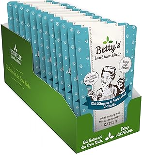 Betty's Landhausküche Frischebeutel Pouches Nassfutter Katze, Känguru mit Borretschöl 12 x 100g, getreidefrei, beste Qualität, hochwertiges Fleisch, schonend gegart, hohe Bioverfügbarkeit product image