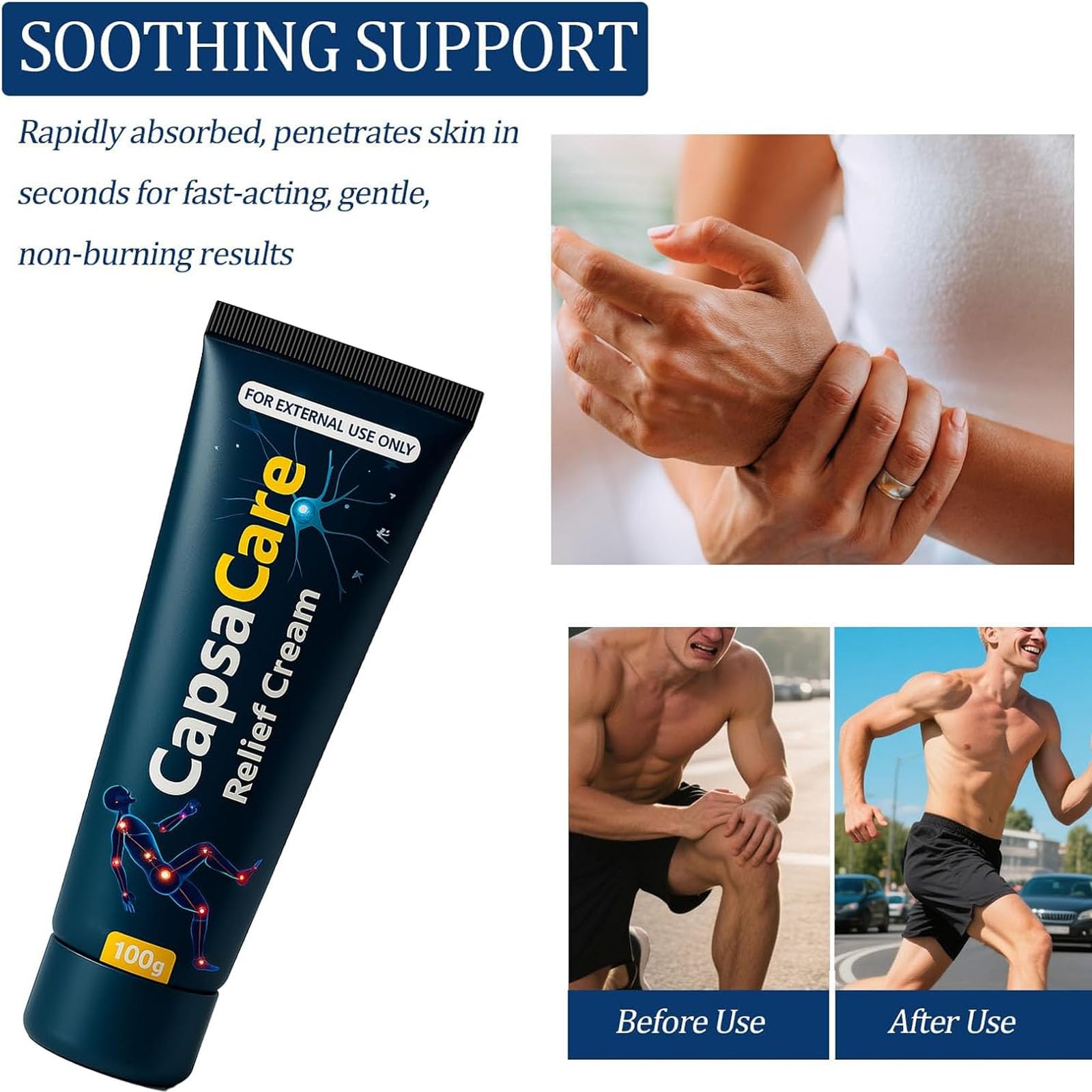 Capsacare Neuropathy Relief Cream, Contains Capsaicin, Arnica, Menthol, Msm, and Glucosamine, Suitable for Feet, Hands, Legs, Muscles, Joints, and Waist, Fast Absorption, Mild & All Natural — Amazon image 2