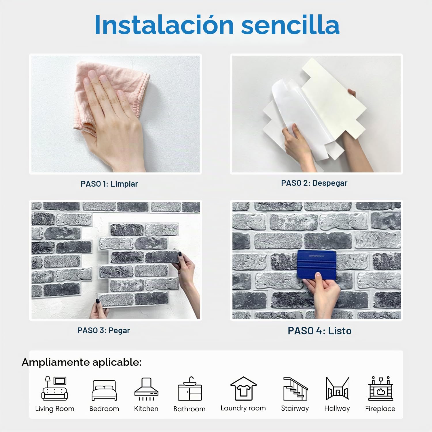 COMSTICKC Paneles de Pared 3D Autoadhesivos Ladrillo, 10 Piezas, 30 x 30 cm, 3D Piedra Ladrillo Papel Pintado Adhesivos, PVC 3D Decorativo Panel de Pared para Salón Oficina Cocina,Impermeables