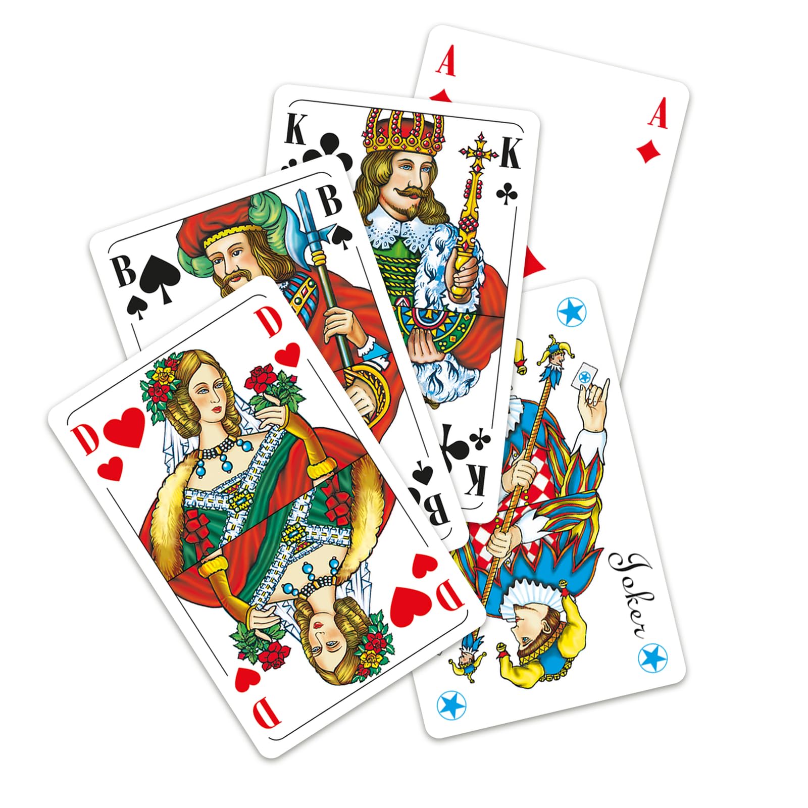 Idena 40384 - Carte da Gioco per ramino, Canasta e Bridge, 2 x 55 con Mano Francese, Gioco di Carte per 2-6 Giocatori dai 6 Anni in su