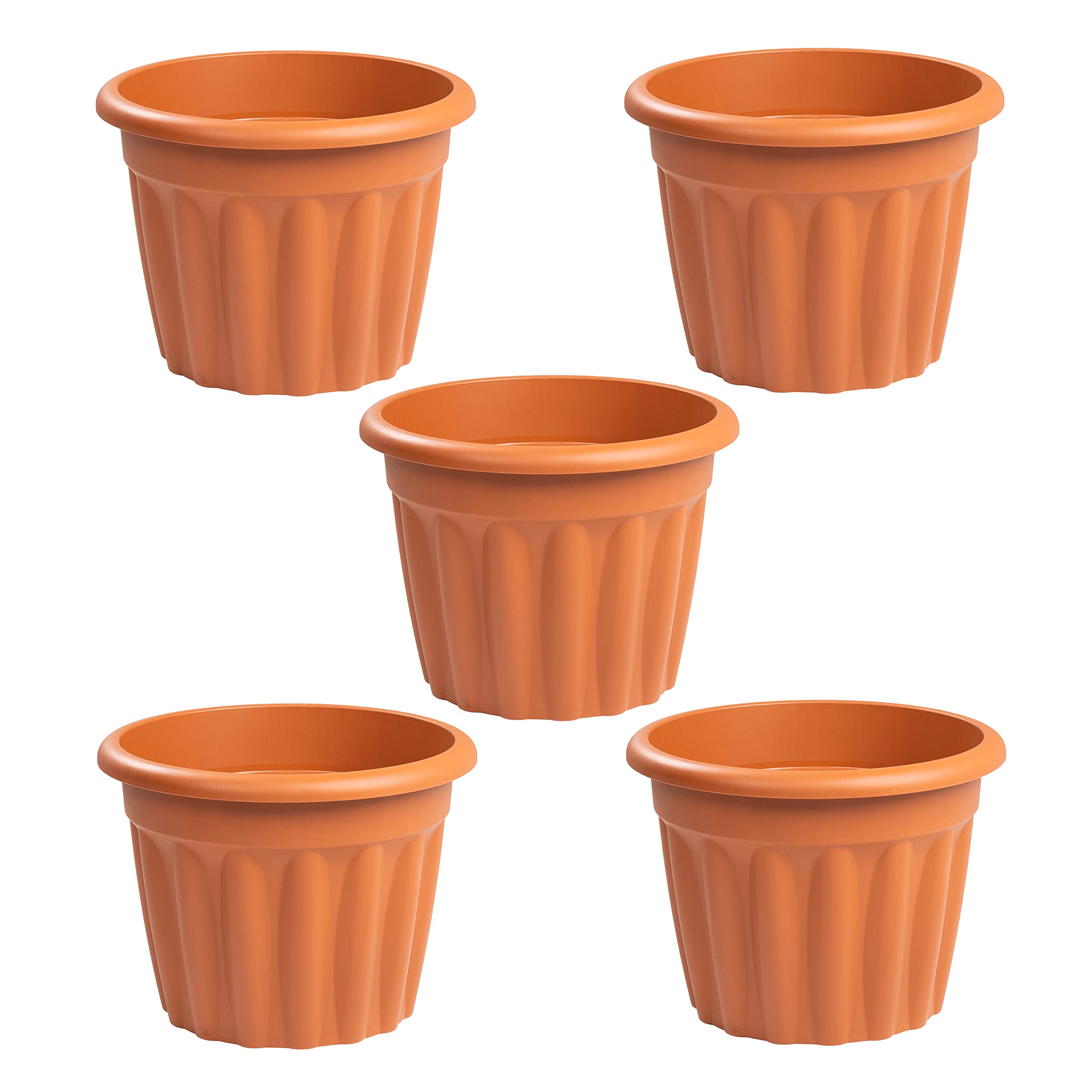 JMS we create smile (Set of 5) 40cm Large Terracotta Plastic Round Planters Indoor/Outdoor Plant Pot Lightweight & Weather Resistant Garden Planters Plant Herb Flower Pot Nursery Pot For Home