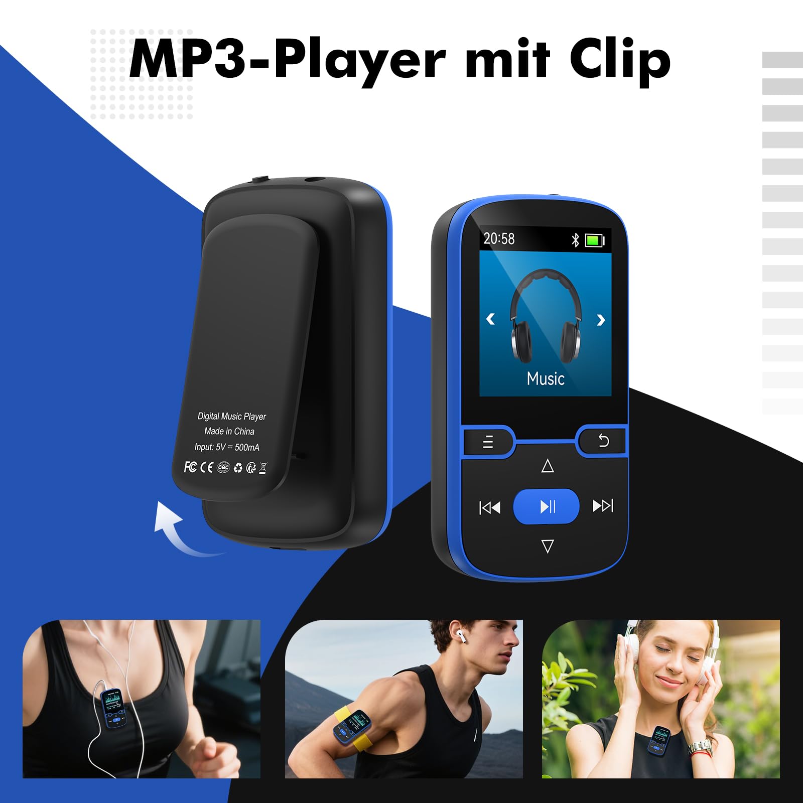 64 GB MP3 Player Bluetooth 5.3 mit Clip für Kinder Tragbarer mit FM-Radio