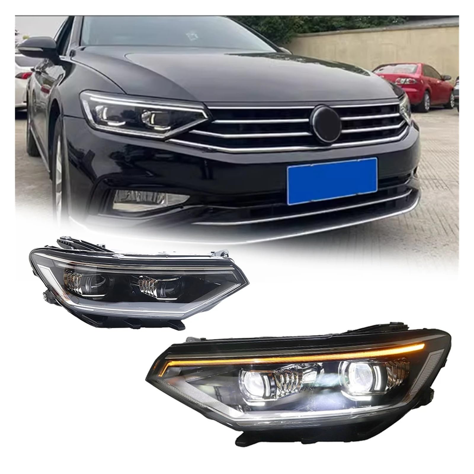 Pasuje do VW PAS//SAT B8.5 20-2 do pełnej diody LED DRL reflektor samochodowy montaż sygnału akcesoria samochodowe zmodyfikowana lampa reflektory LED