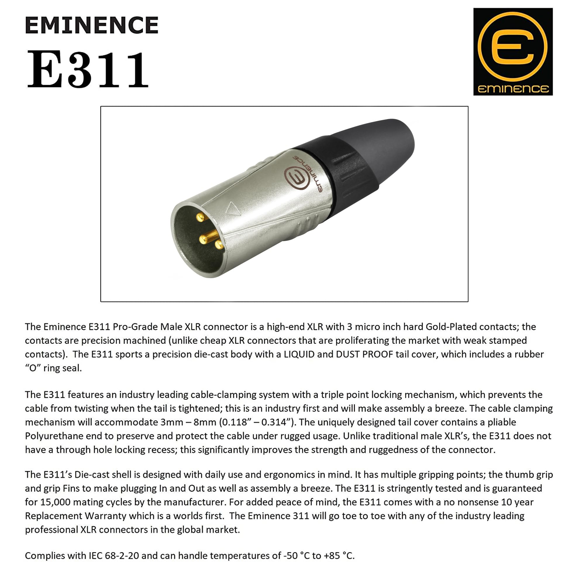 WBC-VALUELINE-2CS (22 AWG) - 6 unidades - Micrófono flexible equilibrado blindado de baja capacitancia, altavoces activos y cables de interconexión con conectores XLR Eminence Gold