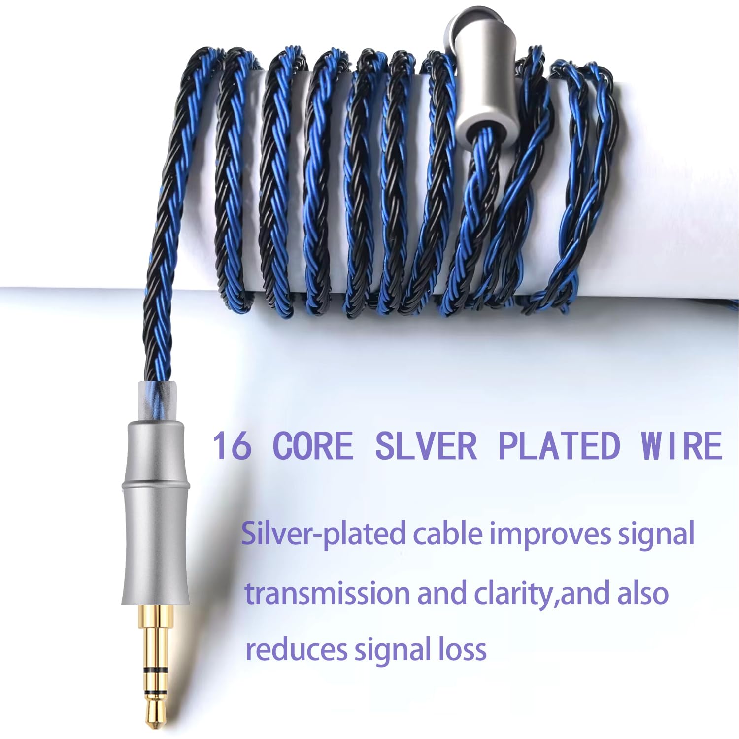 Cable de auriculares mejorado, cable de monitor intraural, cables IEM chapados en plata de 16 núcleos para KZ AS10 ZS10 ZST TRN V80, etc., funciona en audiófilo músico (0,78 mm-2 pines, 1,5 m