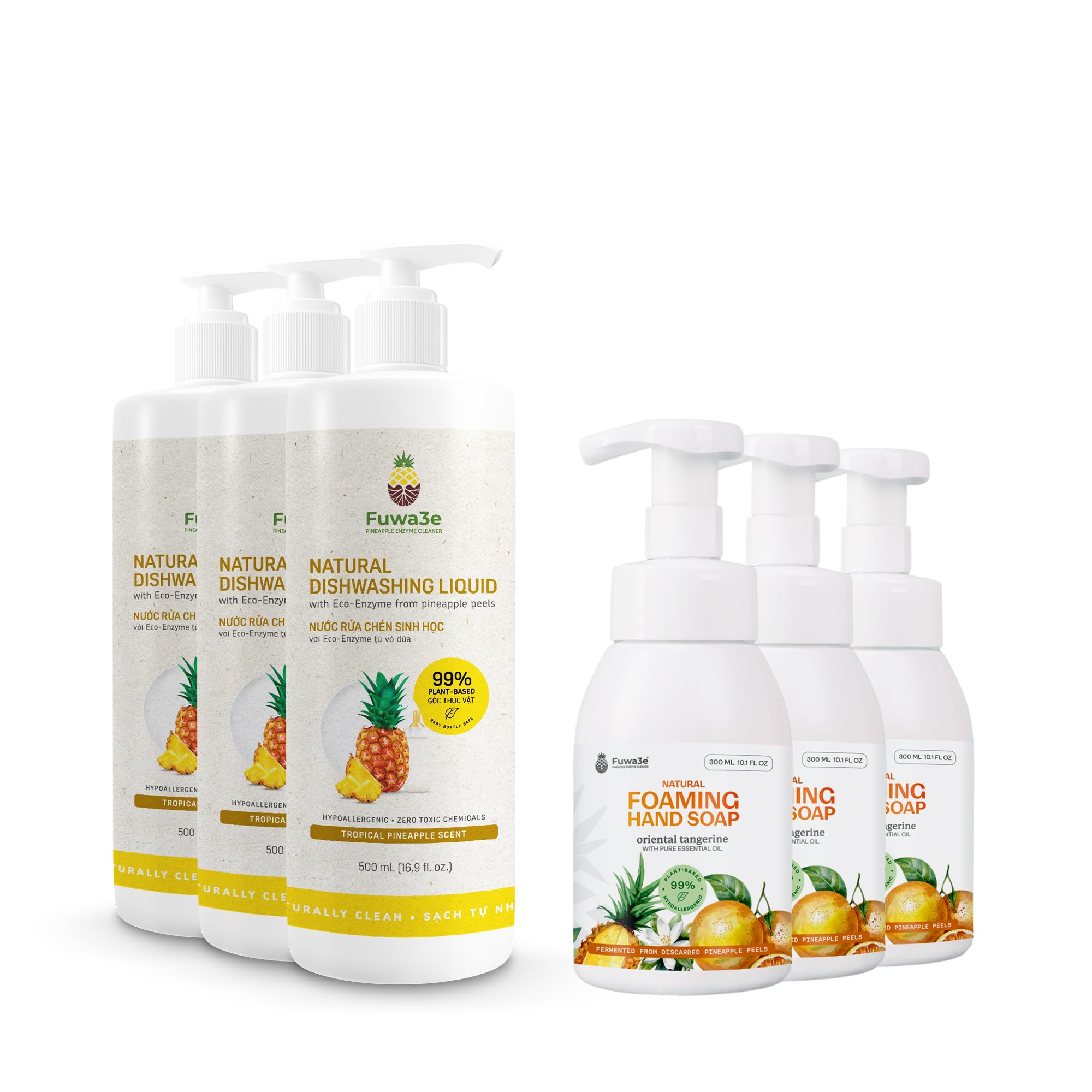 Fuwa3e Natural Dish Soap Pineapple 3 Pack Foaming Hand Soap Tangerine 3 Pack