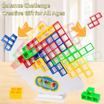 Winnsell Tetra Tower Balance Game,Tower Balance Building Toy Parent-Child Interactive Toy Balancing Stacking Toys Montessori Toy Gift for Kids Adults (64Pcs)