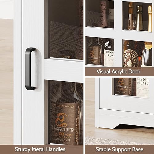 Miniatura 7 de Juego de 2 mesas auxiliares de granja con cajón, mesa auxiliar grande de 18 pulgadas con armario de almacenamiento y puerta acrílica, mesita de