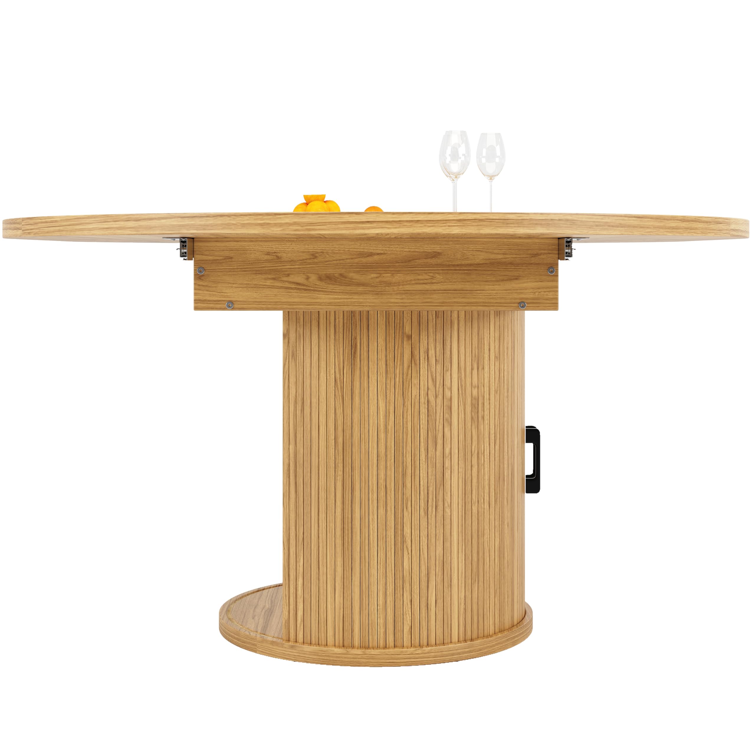 Esstisch ausziehbar, Esszimmertisch, Küchentisch, ausziehbare Tischplatte Runder Esstisch, ausziehbar zu oval, 118-158 cm, Platz für bis zu 6 Personen (Holzfarbe)