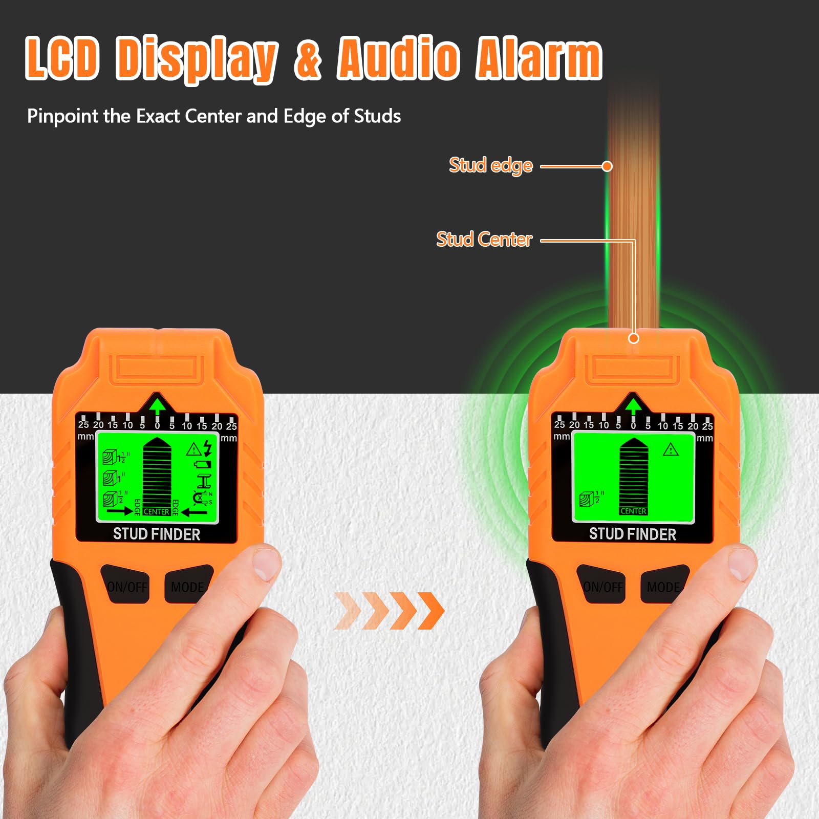 Détecteur de Cable électrique 6-en-1 avec Écran LCD et Alerte Sonore, Scanner Mural Haute Précision pour Métal, Tuyaux et Fils (Orange)