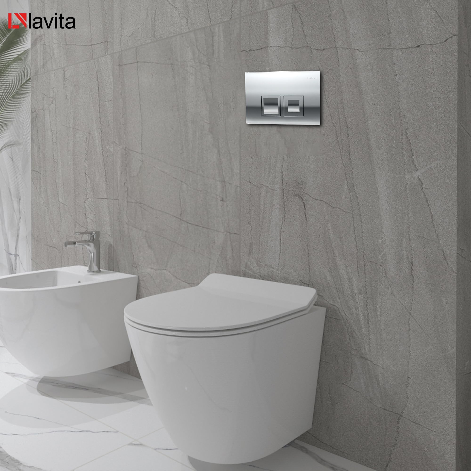 Duofix Basic Sogo Slim - Inodoro de pared (incluye placa de control Delta 25, botón cromado, juego completo, cisterna empotrada), color blanco