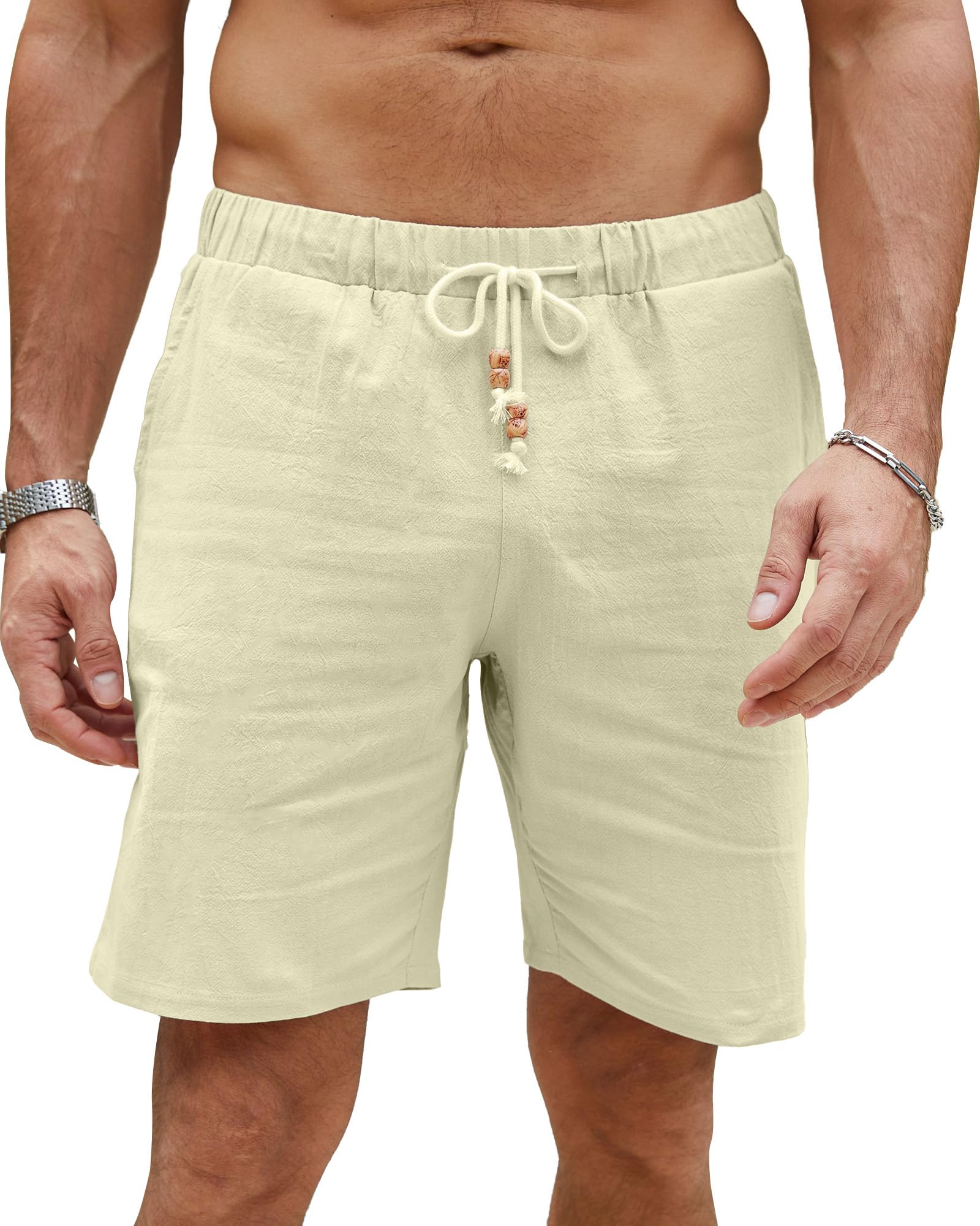 LVCBL Kurze Hosen Herren Leinen Leicht Sommershorts Leinenhose Herren Kurz mit Taschen