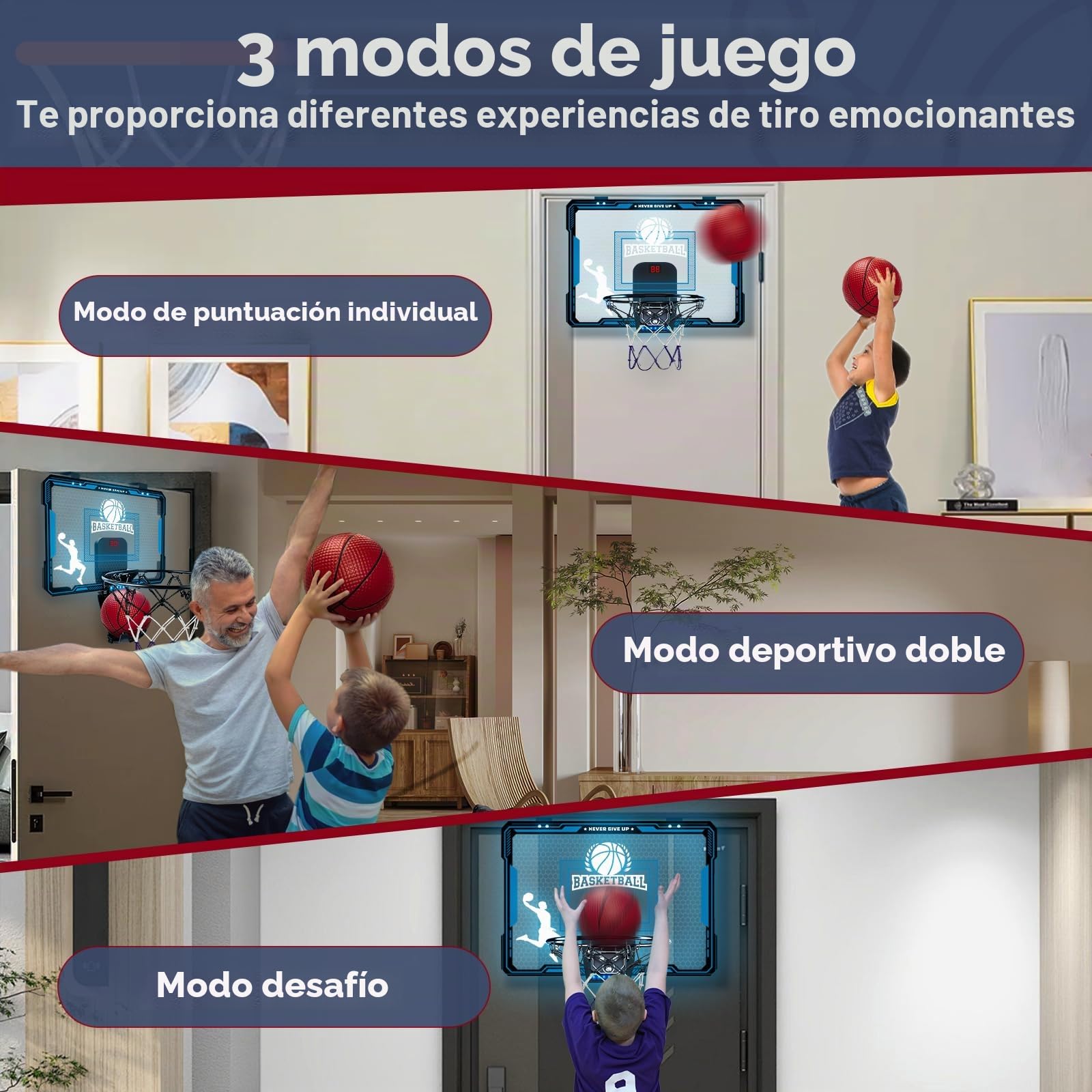 BuzzoXerex Canasta Baloncesto Infantil de Interior, Mini Canasta Baloncesto Habitacion Pared con Mandos a Distancia, Puntuación Automática, 7 Colores LED, Basketball Hoop Regalos para Niños Niñas