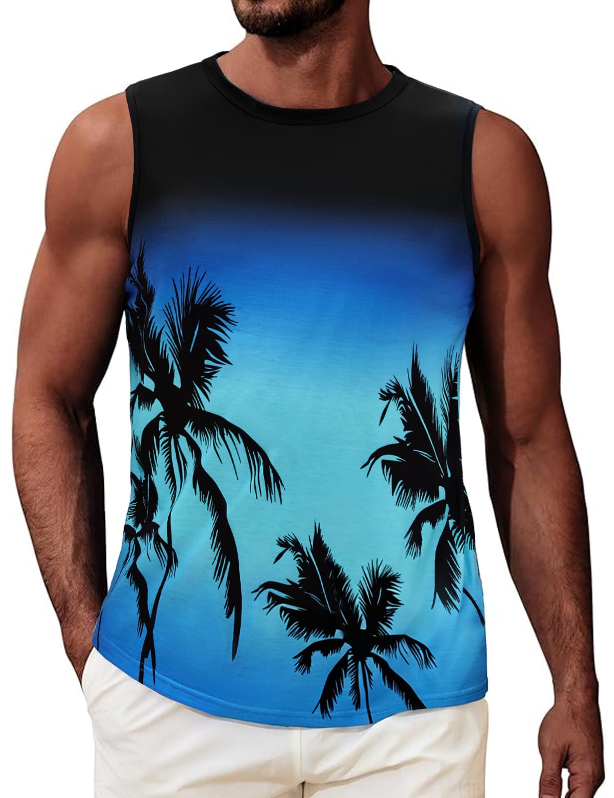 heekpek Camiseta Sin Mangas Hombre Camisetas Tirantes Transpirable Estampado Palmera Tank Top Playa Deporte Gym Gimnasio Fitness