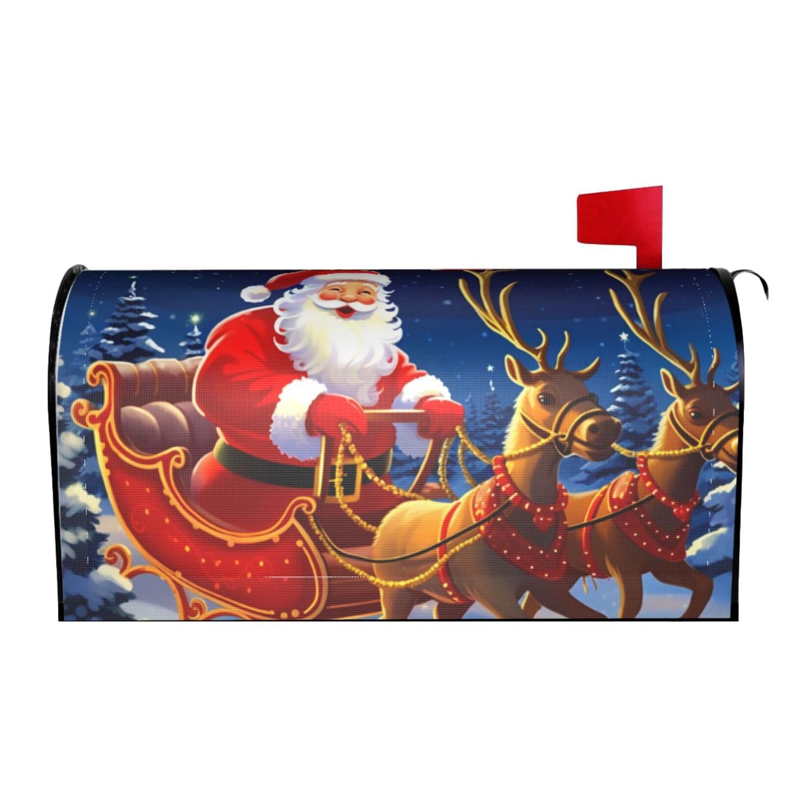 Spring Summer Mailbox Covers Magnetic Letter Post Box Cover Santa on Sleigh Mailbox Wrap Decoration Mailbox Post Cover for Garden Yard Outside Welcome Decor 21x18 in
