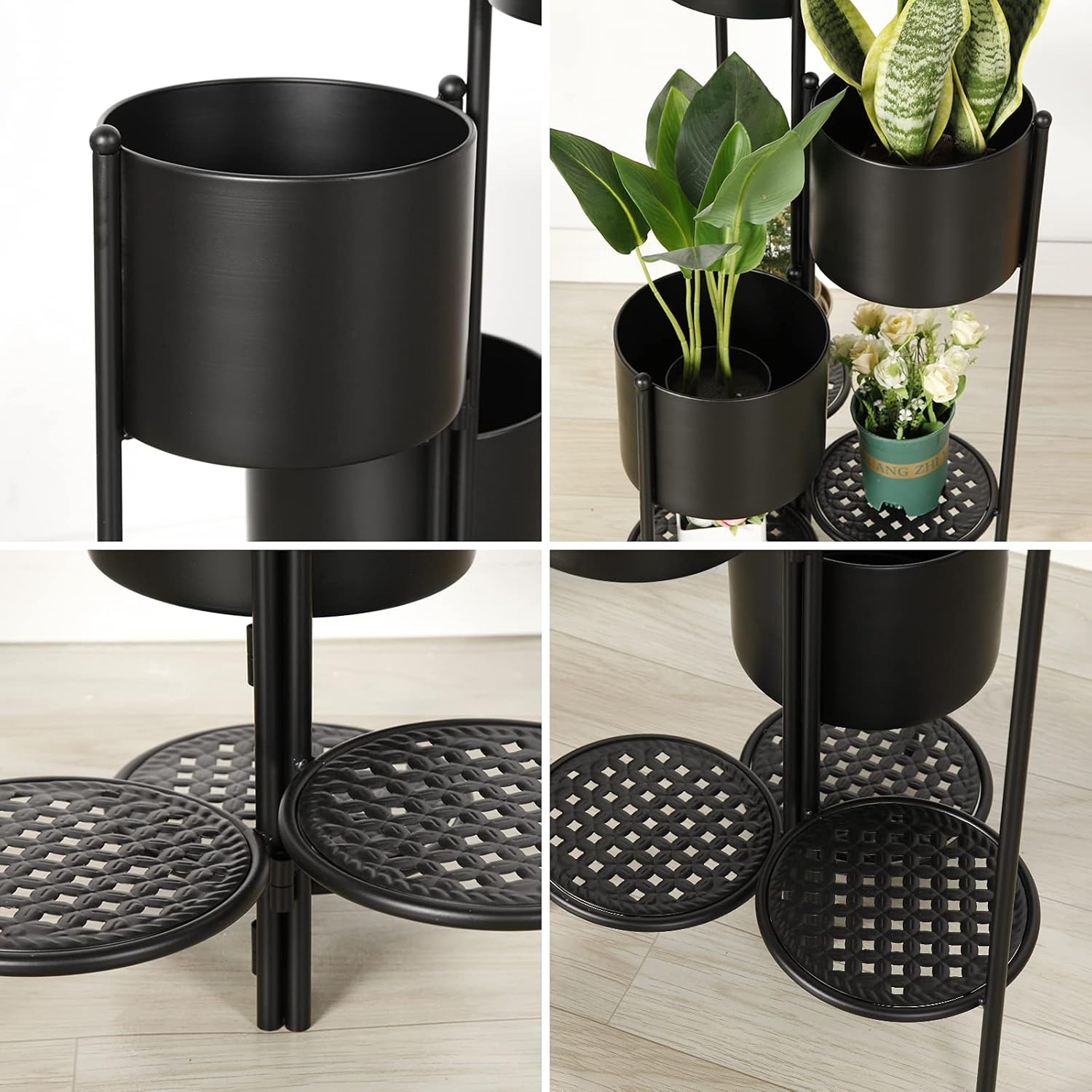 Corner Plant Stand Indoor Metal, 6 Tier 6 Potted Outdoor Flower Pot Stands Holder Shelves for Living Room, Potted Storage Shelf Rack, Decorative Holder Rack for Multiple Plants (Black)