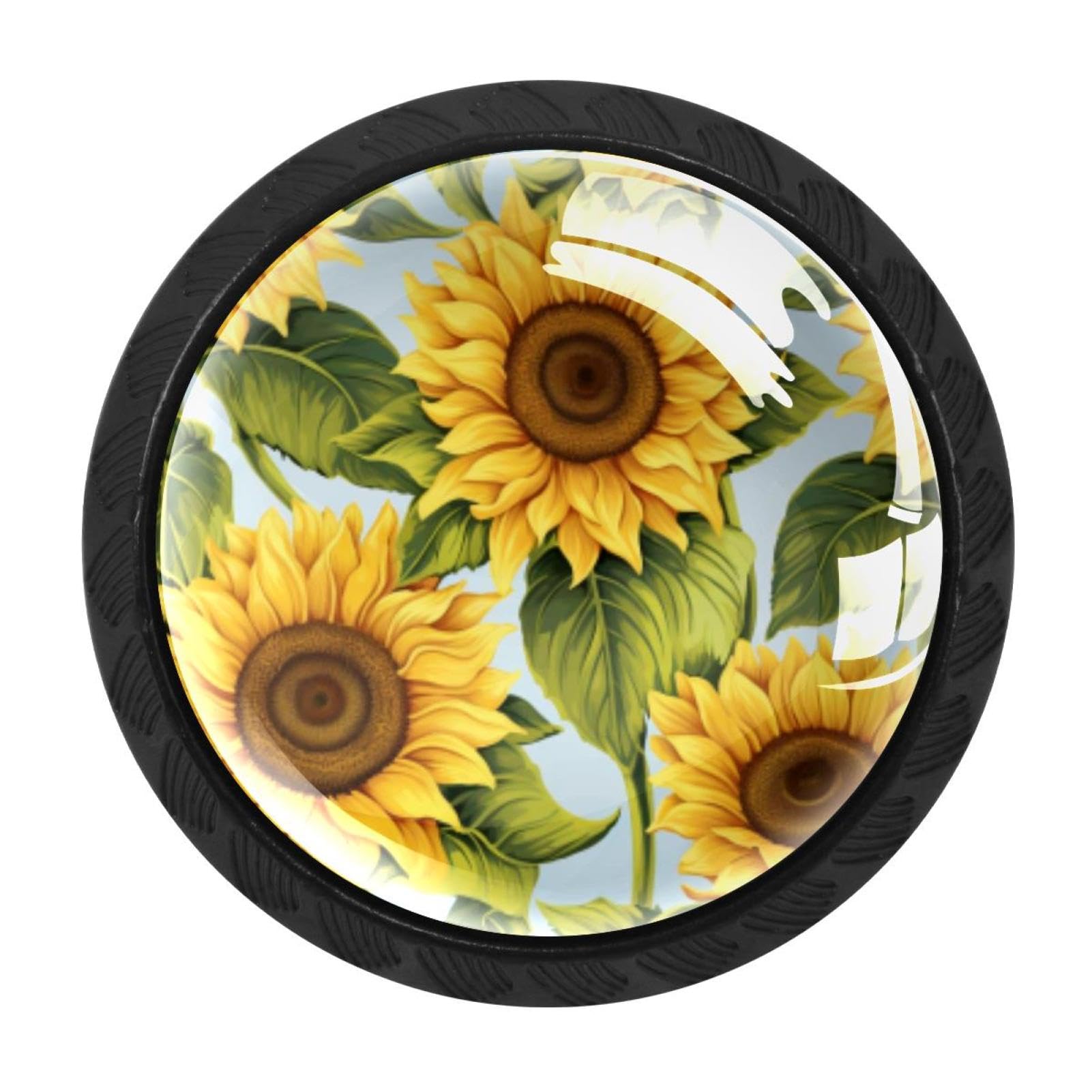 CHENZZZZ 4 Pack Round Cabinet Knobs for Kitchen Bathroom Closet Dresser Cabinets, Skull Sunflower