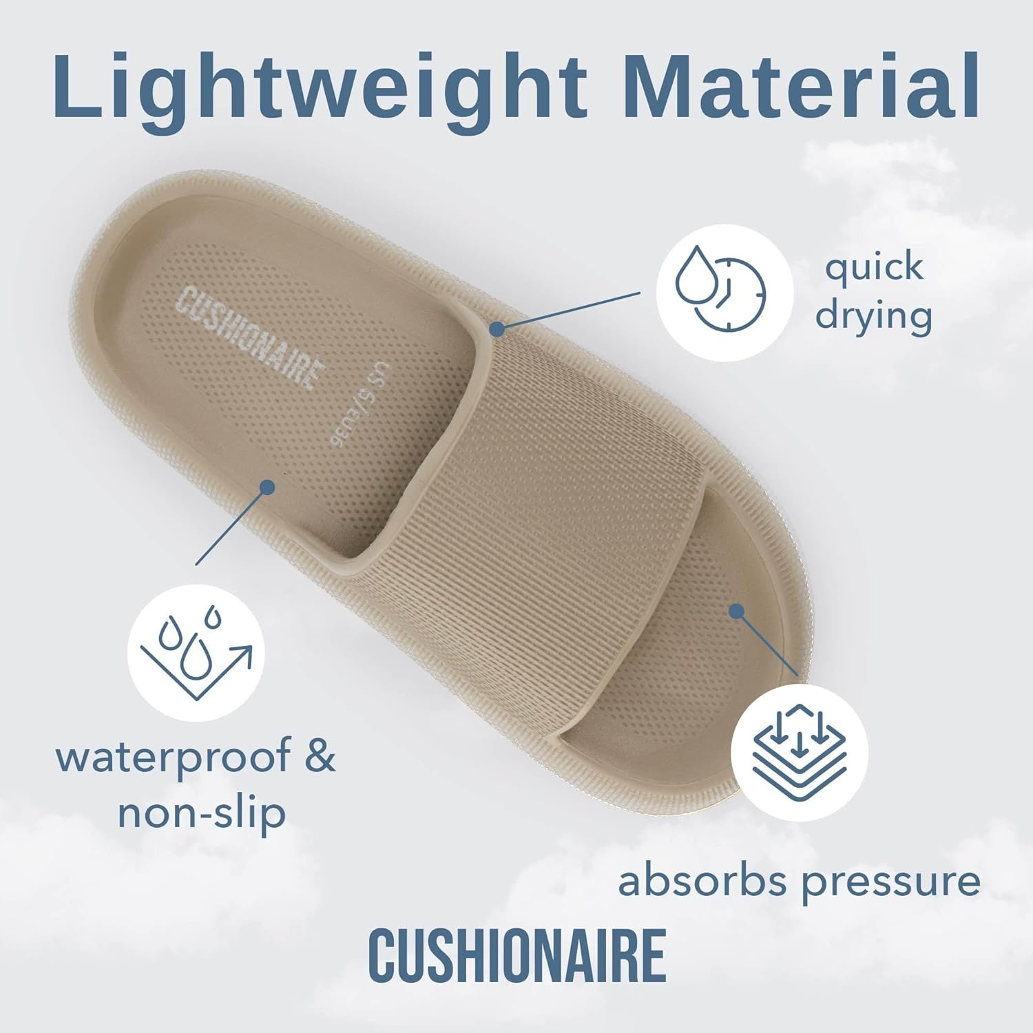 CUSHIONAIRE Feather EVA Slides for Women – Comfortable Slip On Womens Slippers, Indoor Outdoor Shower Shoes, Beach Essential Cloud Slides 11 Putty image 5 of 8 B0BTQ6PR3S