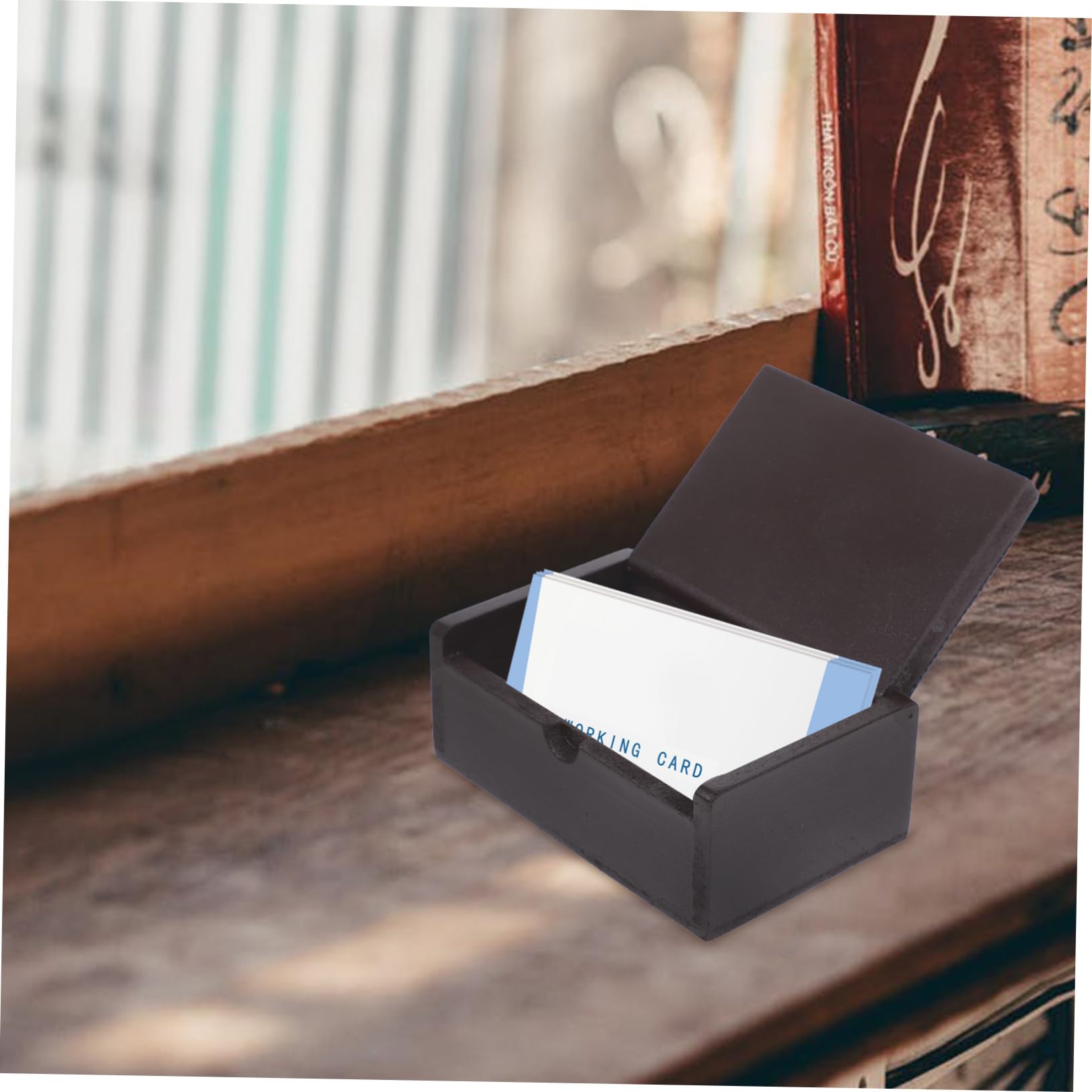 jojofuny Caja De 5 Piezas Tarjetero De Madera Titular De La Tarjeta Índice Boda Receta Organizadores y Almacenamiento Señal Compartimiento Incrustación De Papel De Aluminio