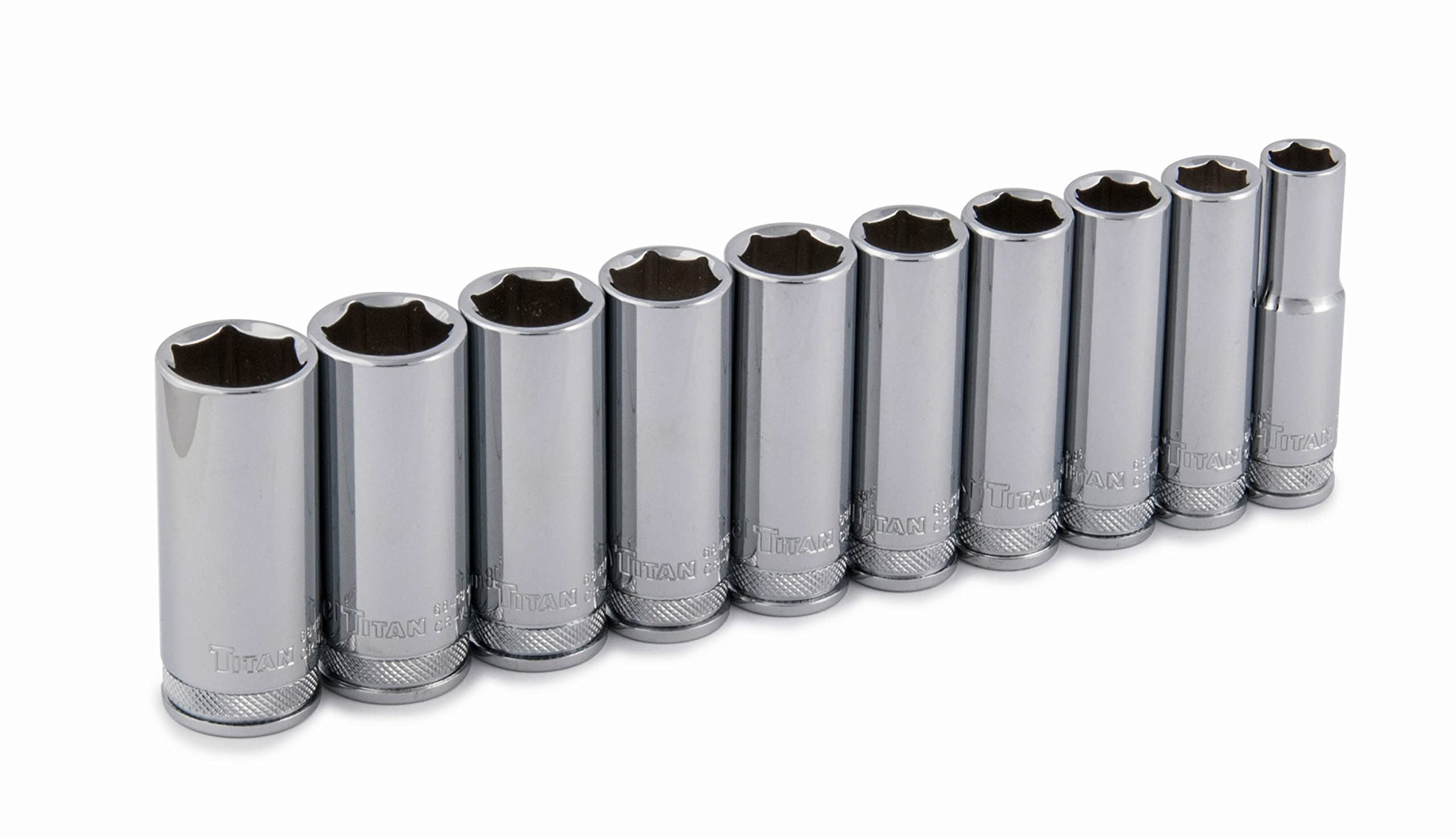 Titan 10-teiliger Steckschlüssel-Satz – 3/8 Zoll, Metrisch, Tief, 10-19 Mm