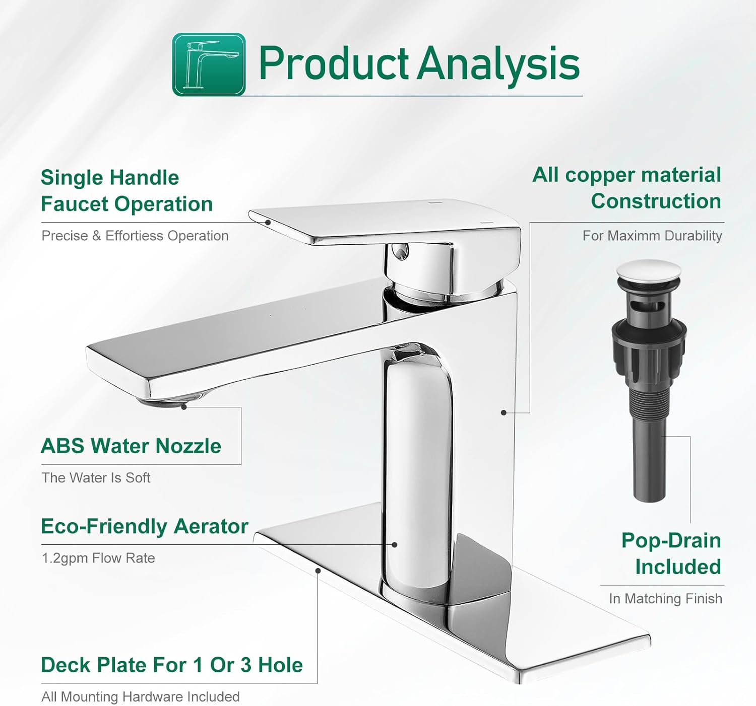 VOTON Chrome Bathroom Faucet Single Handle Bathroom Sink Faucet Lavatory Vanity Faucet with Pop Up Drain & Water Supply Lines