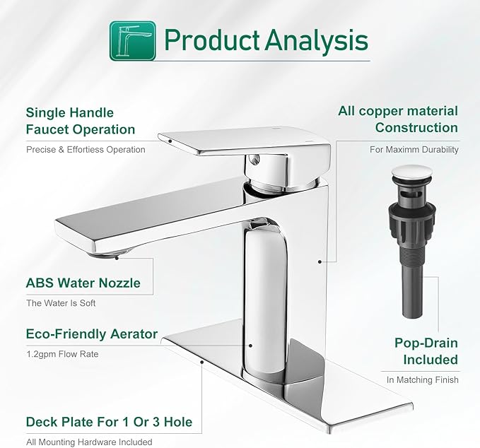 Grifería Lavamanos Monocomando 1 Hueco Cromado miniatura 6