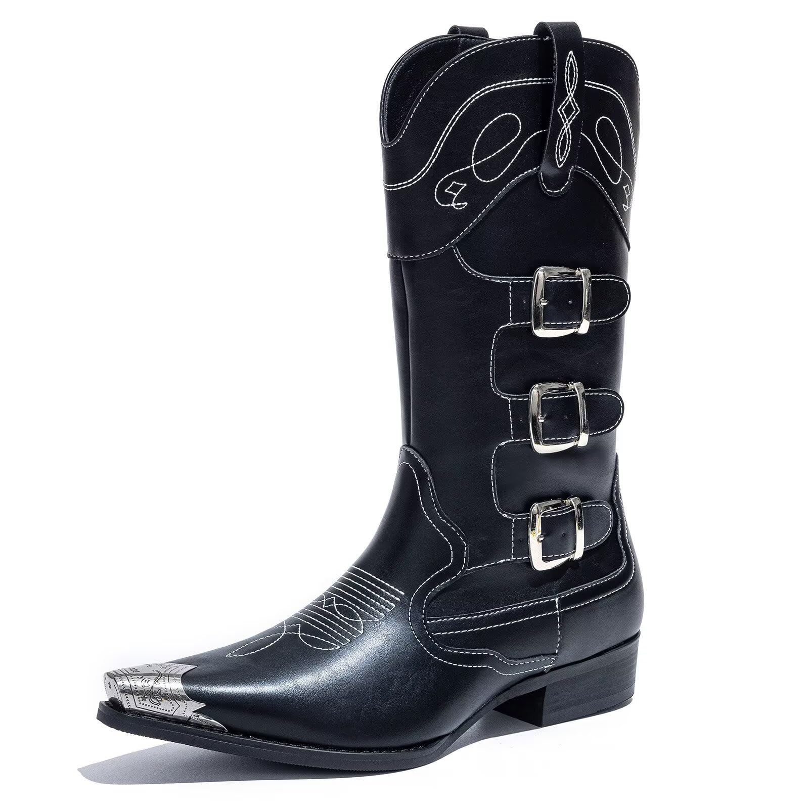 Western Boots with Triple Buckle Straps