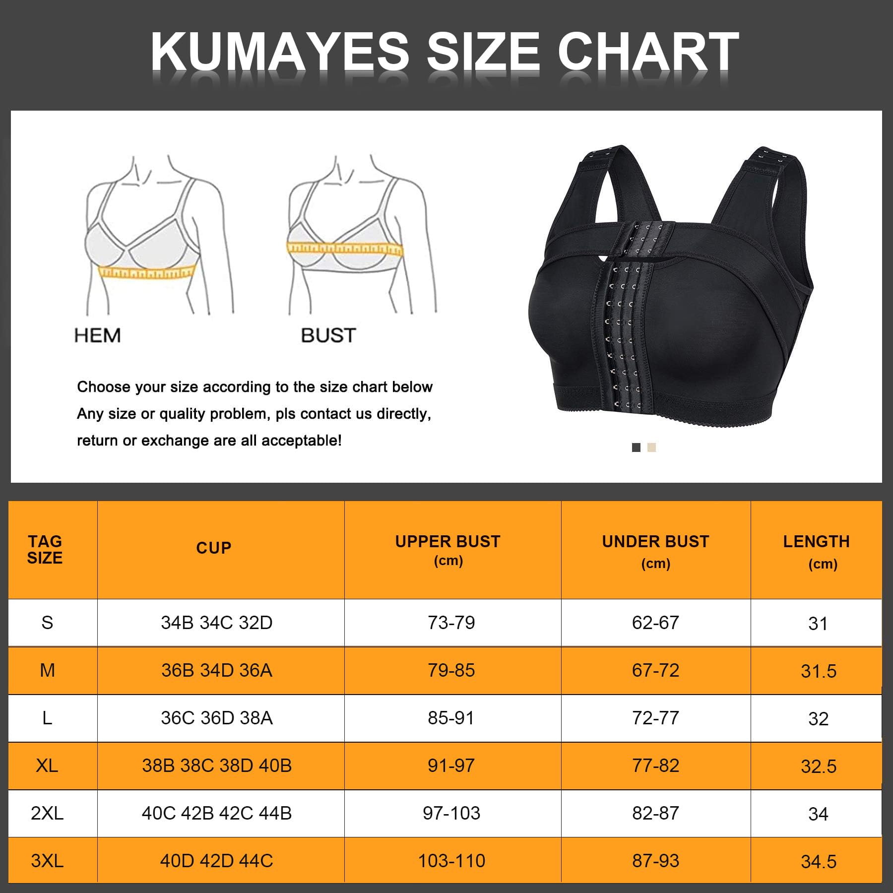 KUMAYES Brassière de Sport pour Femme avec Fermeture Avant et Soutien-Gorge de Sport Post-Chirurgie Soutien de la Poitrine Dos Nageur sans Armatures
