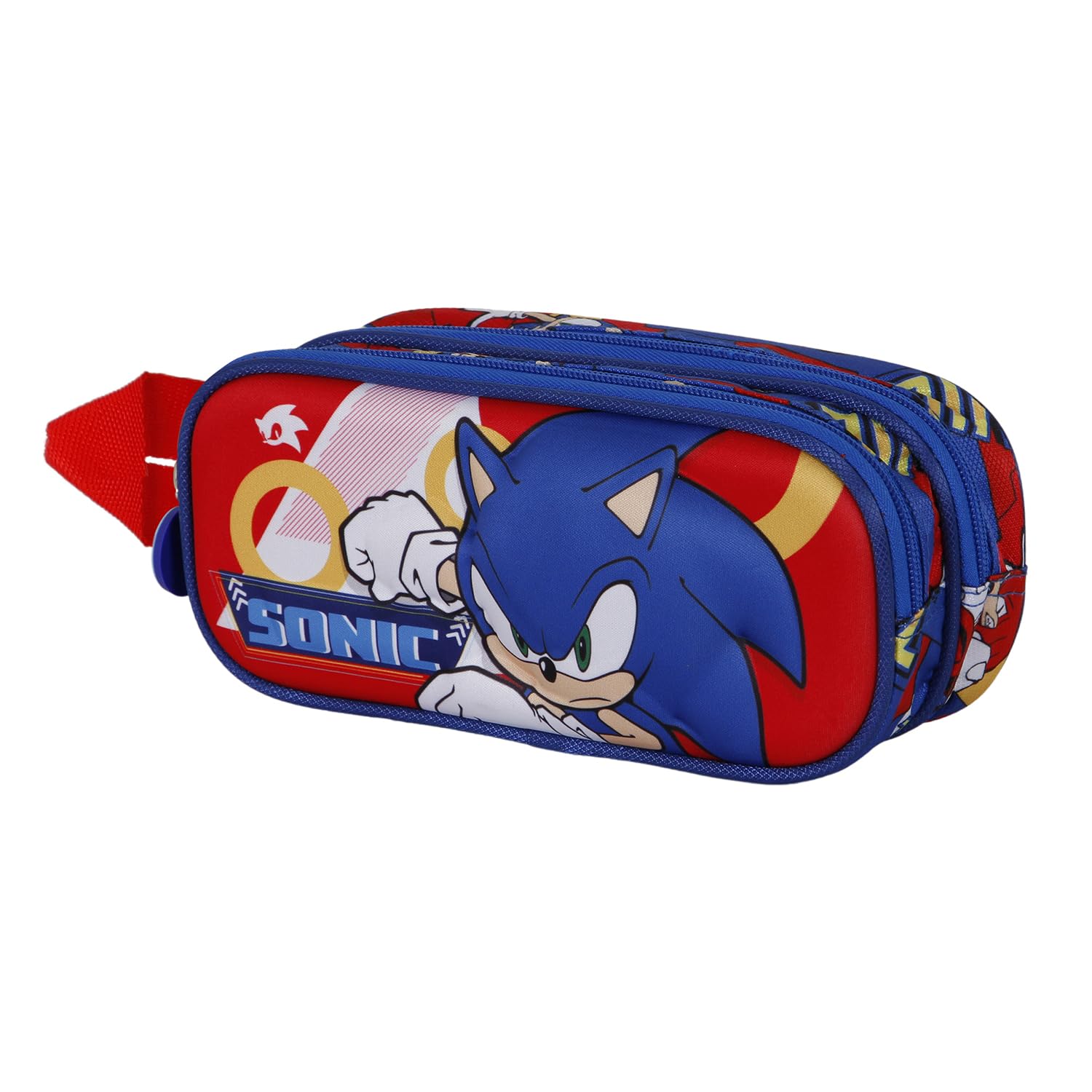 Sonic The Hedgehog - SEGA Sega-Sonic Game-Estuche Portatodo 3D Doble, Azul, 22 x 9.5 cm