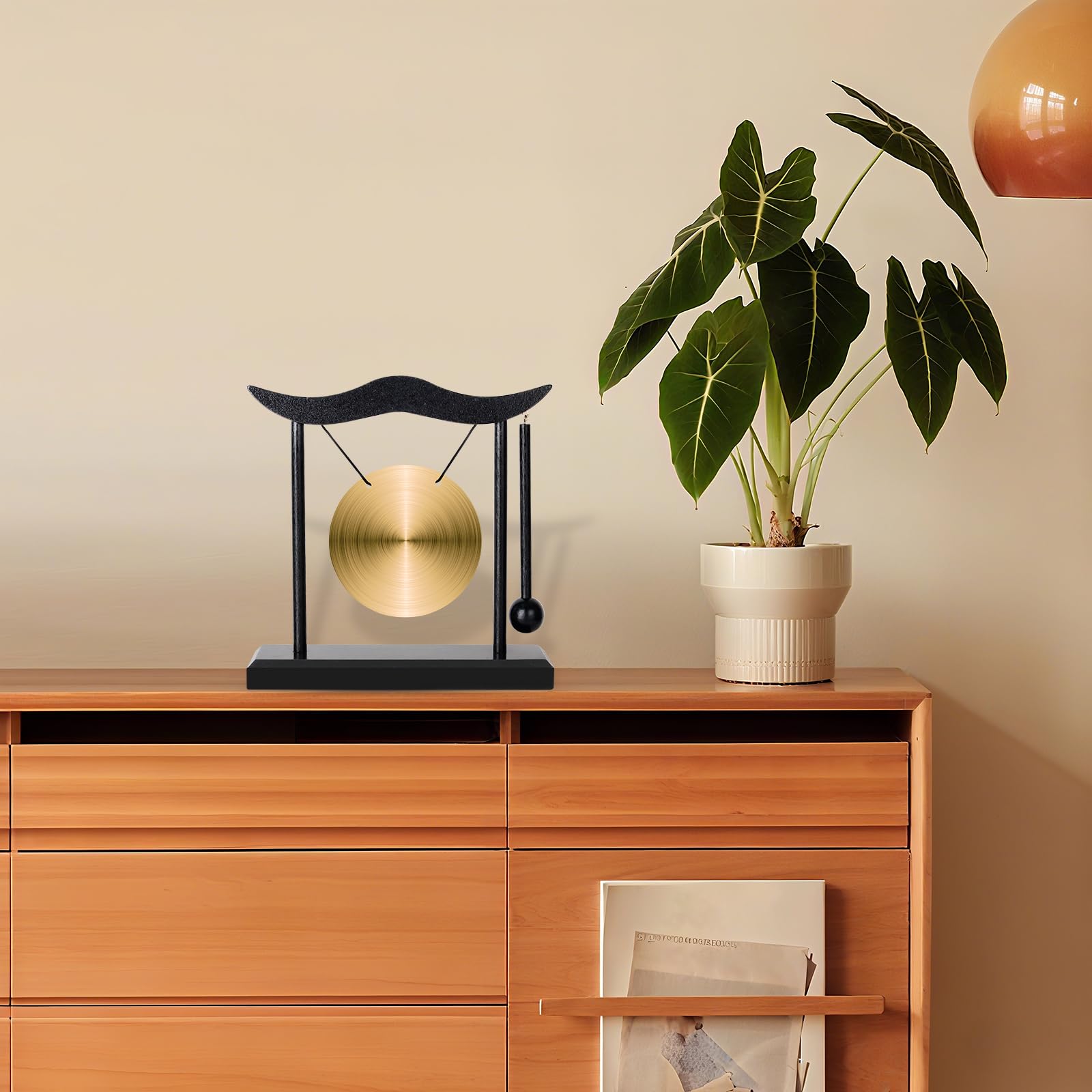 Feng Shui Gong Decor, Zen Brass Desktop Decor, 6.4x6.3x2 Inch Mini Sound Healing Instrument for Home, Office, Party, Yoga, Gift 7