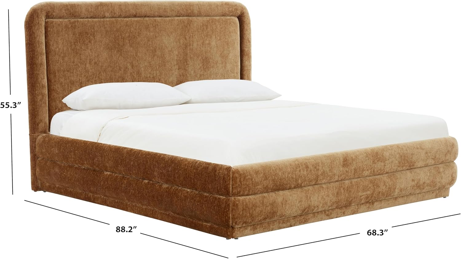 SAFAVIEH Couture Collection – Jollie Amber Green Chenille Upholstered Queen Bed, Fabric Platform Bed with Headboard, Modern Bedroom Furniture (SFV4884B-Q)