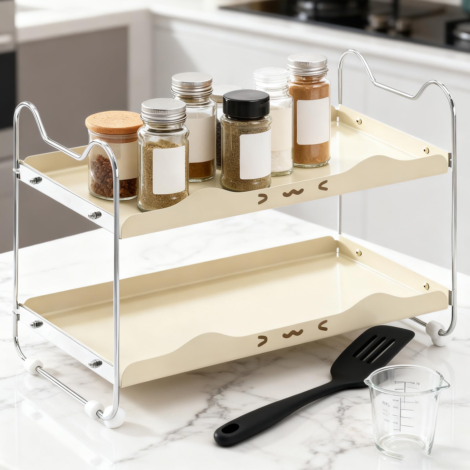 Estante Para Encimera De Cocina Almacenamiento Antideslizante Que Ahorra | Organizador De Almacenamiento Para Encimera Con Estante De Cocina Para Tarros Especias Tazas Botellas Baño
