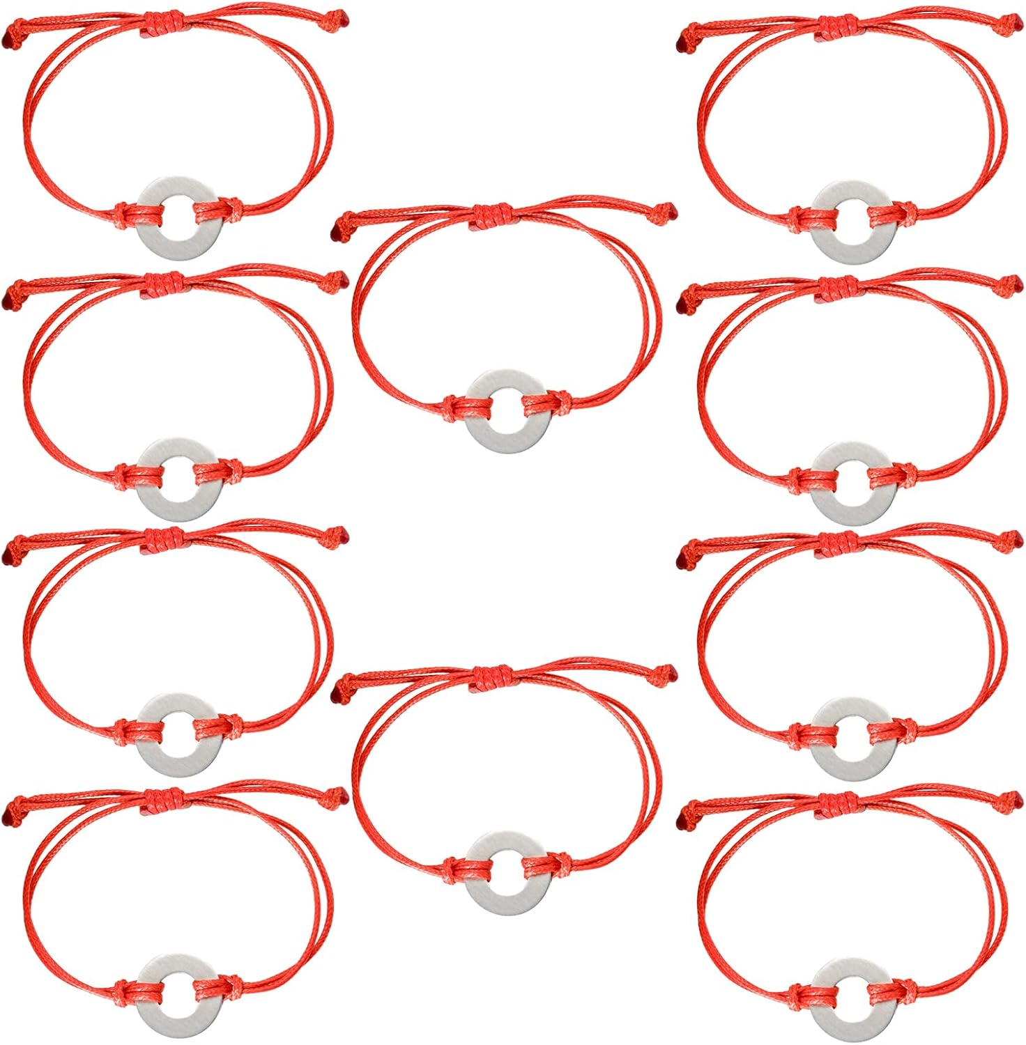 ABBECIAO 10Pack AluminumWasher Bracelet Metal Stamping Project Kit for Friends Lover Inspirational Bracelets Making (Red)
