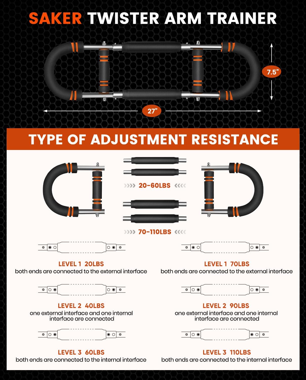 2026 New Saker PowerTwist Arm Trainer (30-120lb)-3-in-1 Hydraulic Chest Workout Equipment with Ab Roller Wheel
